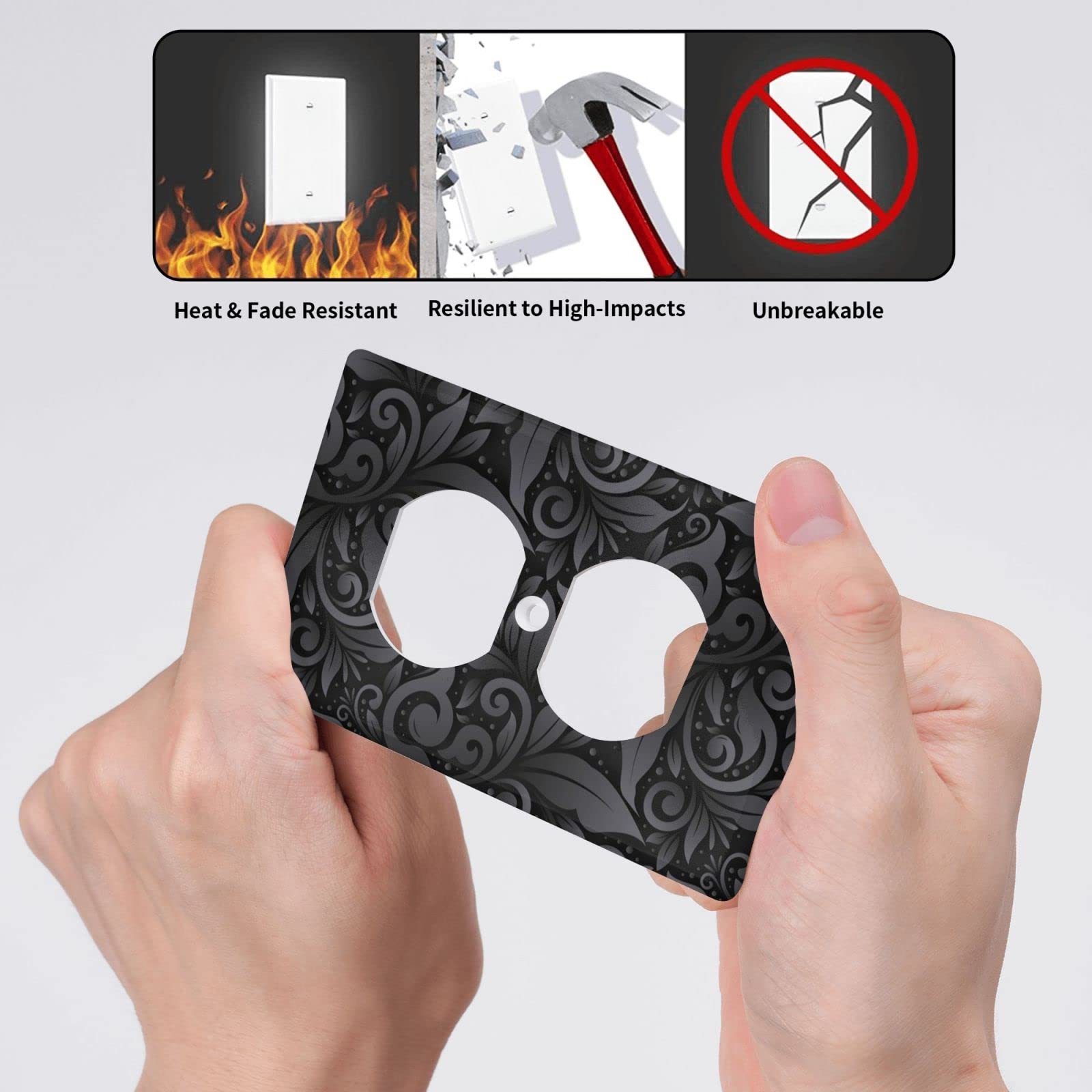 3D Floral Light Switch Cover - Black Decorative Wall Plate, 1 Gang Standard Size (4.5