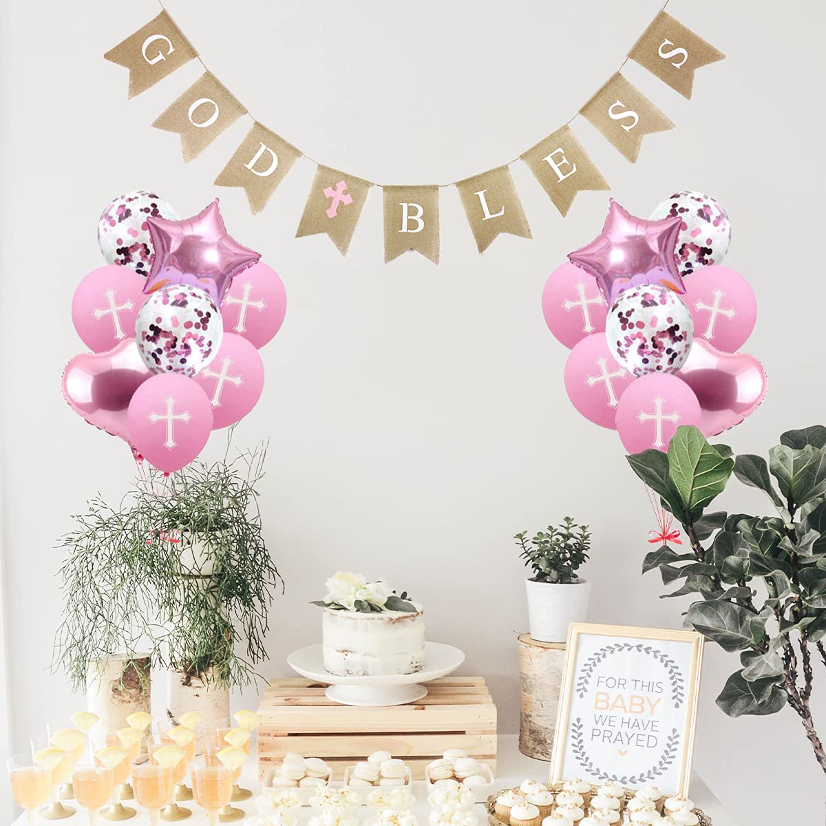 God Bless Baptism Decorations - Cross Balloons, First Communion & Confirmation Party Supplies - Perfect for Baby Showers, Baptism Celebrations & Religious Events