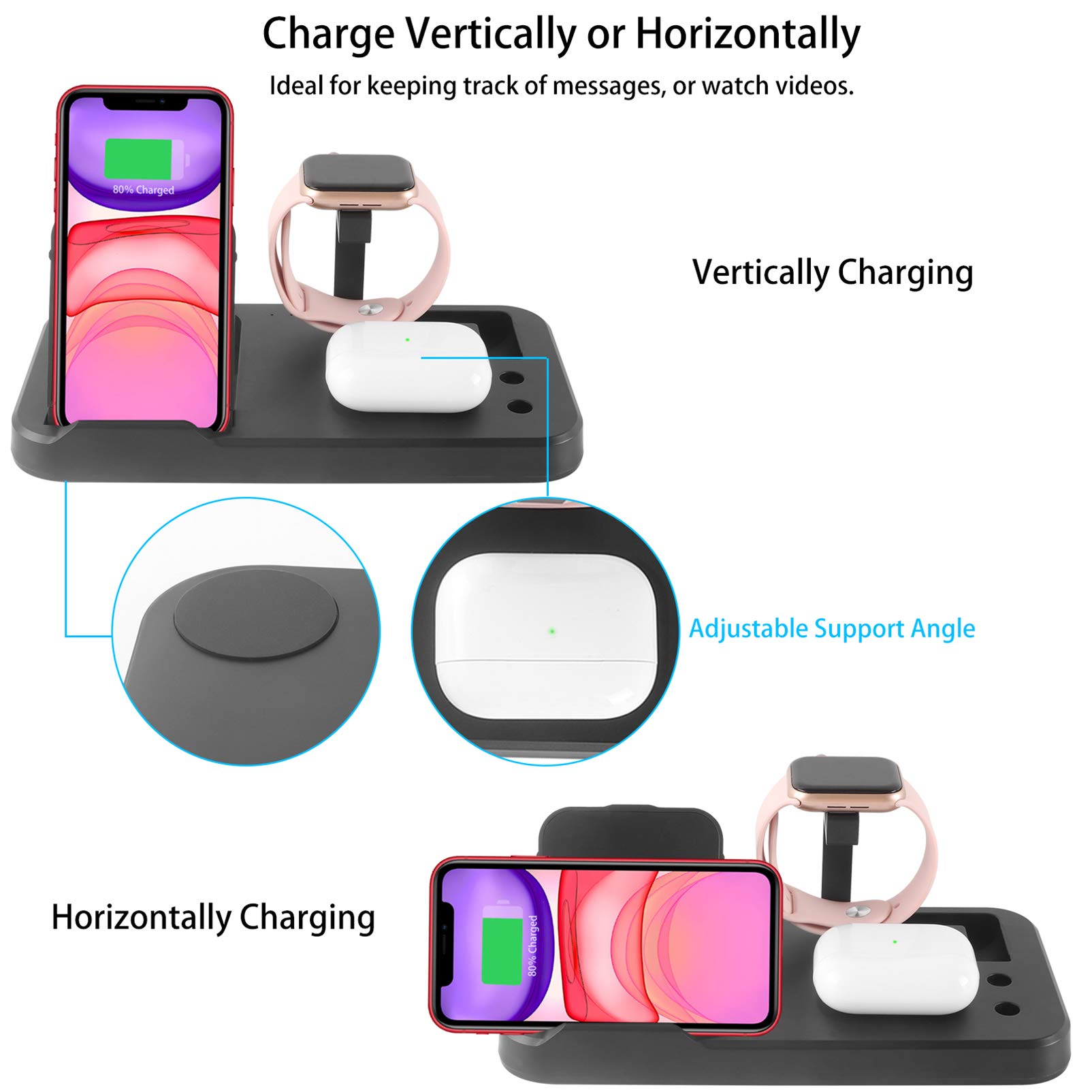 3-in-1 Fast Wireless Charging Station for iPhone 15/14/13/12, Samsung S23/S22/S21, AirPods Pro - Foldable Adjustable Stand with LED Indicator for Home, Office & Travel