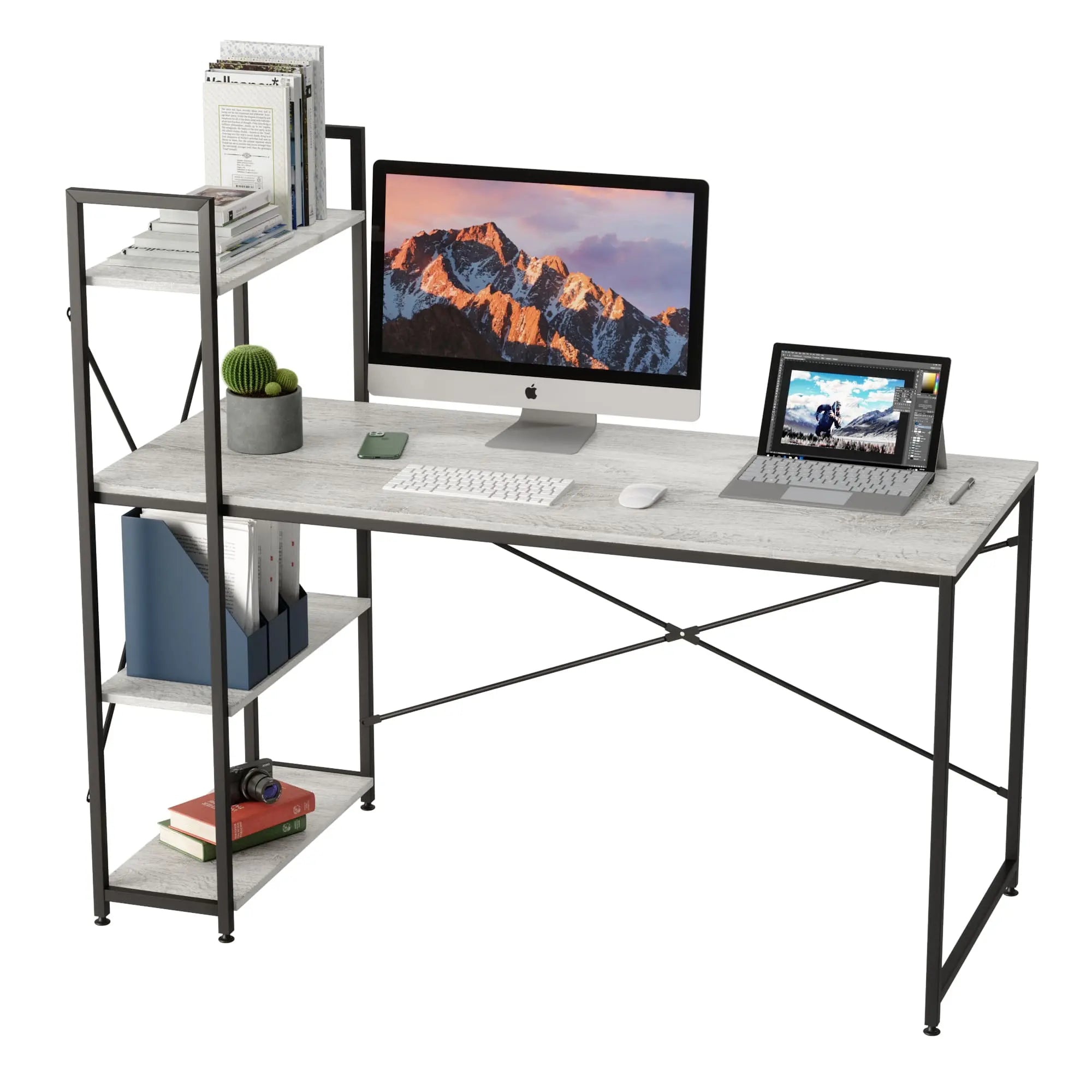 Bestier 47 Inch Modern Computer Desk with Storage Shelves - Home Office Desk for Small Spaces, Gaming & Study Workstation