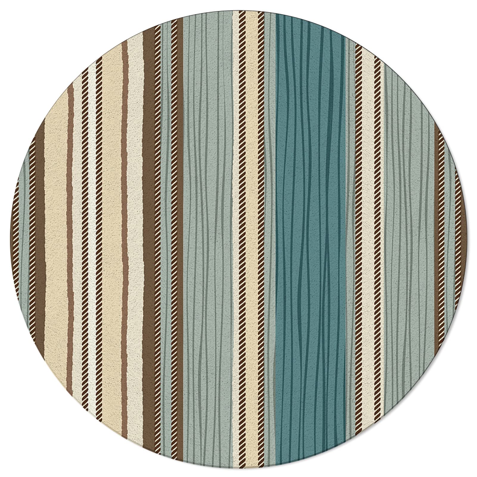 Boho Striped Area Rug - Teal Blue Green Washable Carpet for Kids & Teens Bedroom, Living Room - Southwestern Native Tribal Pattern - Indoor/Outdoor Floor Mat - 5FT Round - Perfect for Dorm, Nursery, Playroom & Patio Decor