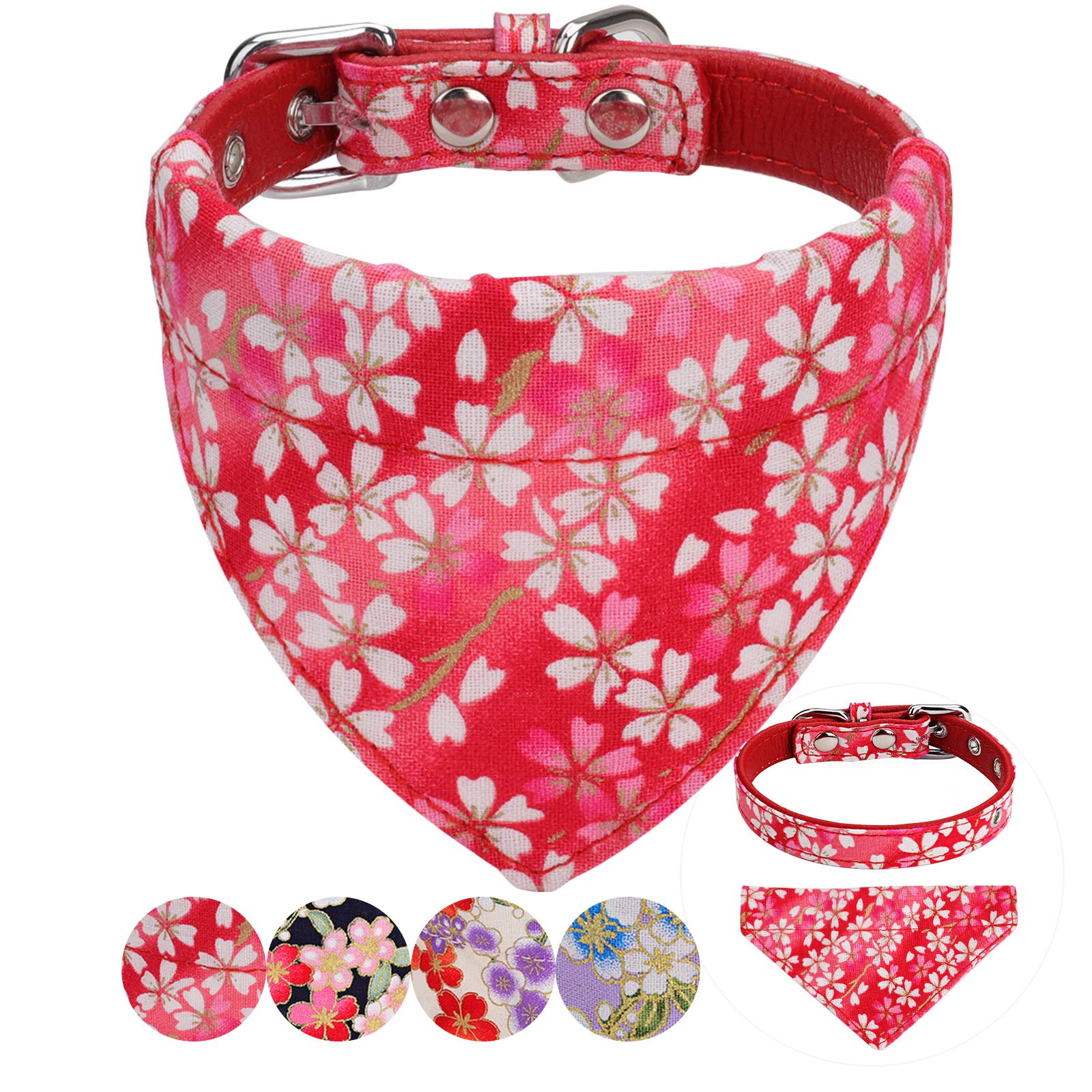 Vaburs Adjustable Dog Collar with Matching Bandana for Small, Medium & Large Dogs - Comfortable & Stylish Pet Accessory for Walks, Training & Grooming (Red)