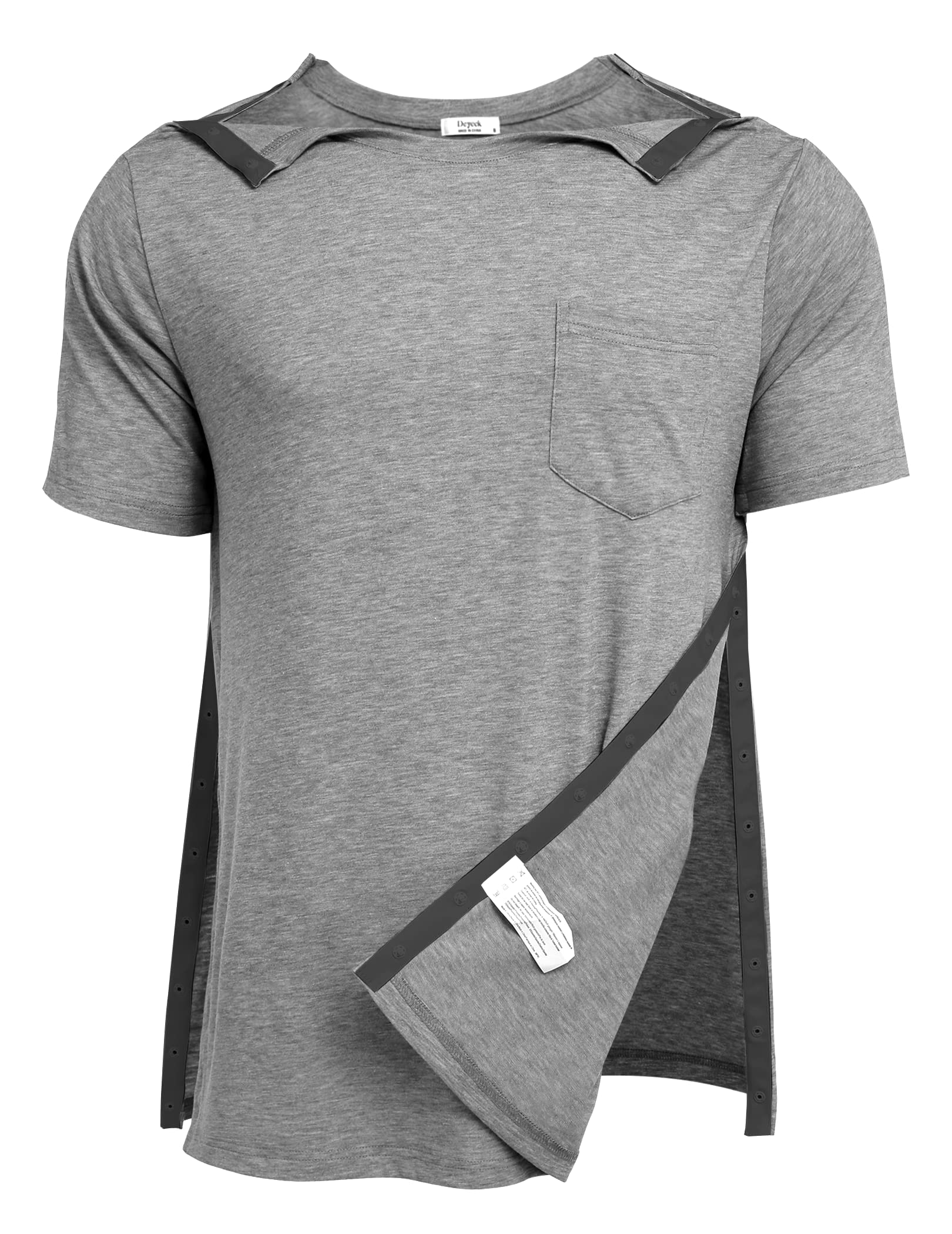 Deyeek Men's Post Shoulder Surgery Shirts - Easy Tear Away Short Sleeve with Full Side Snap Openings - Comfortable Adaptive Clothing for Recovery & Chemo Therapy - Ideal for Physical Therapy, Hospital Visits & Daily Wear