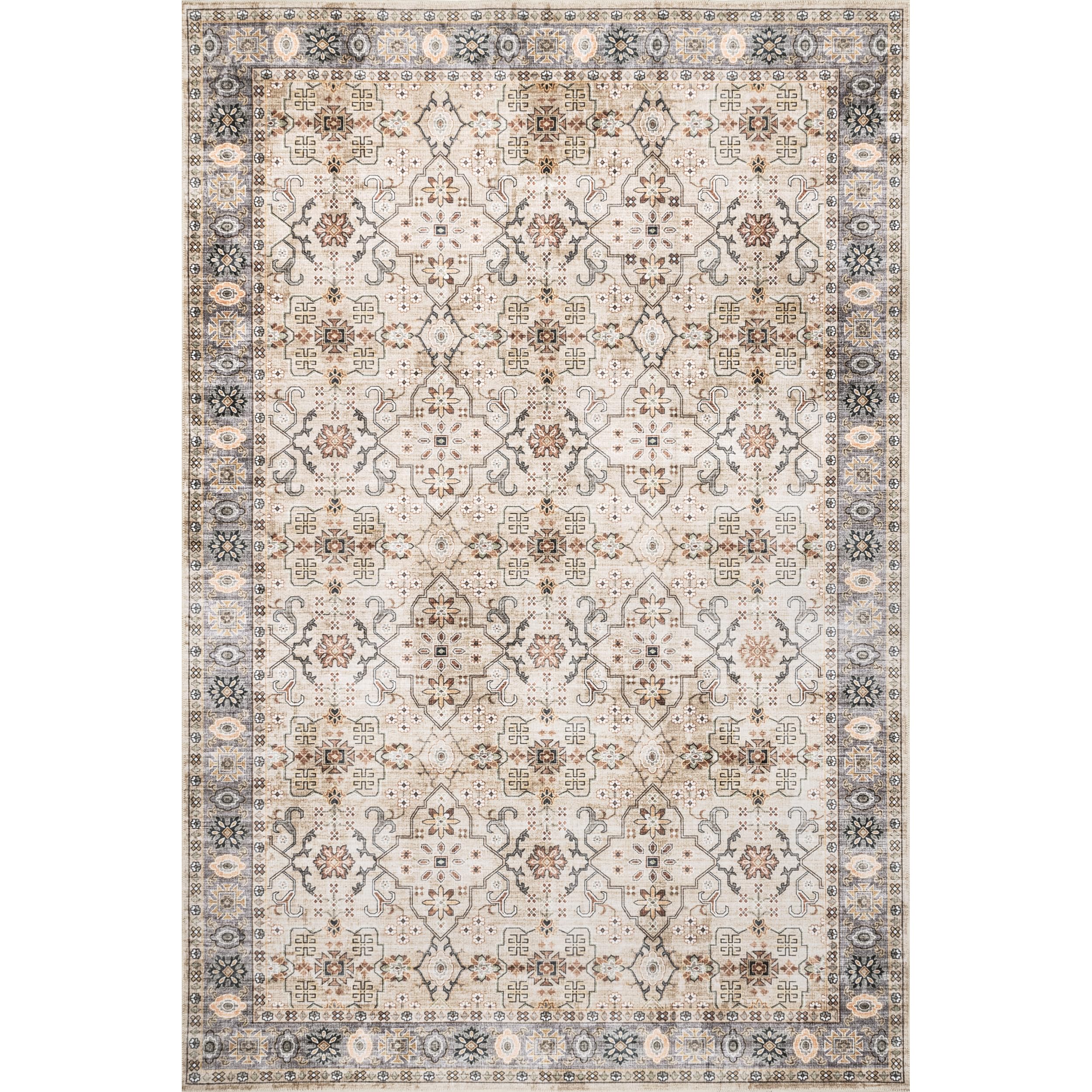 nuLOOM Annelle Beige 8' x 10' Washable Area Rug - Stain Resistant, Non-Slip Backing, Low Profile for Living Room, Bedroom & Dining Room | Perfect for High Traffic Areas, Pet-Friendly Homes & Modern Decor