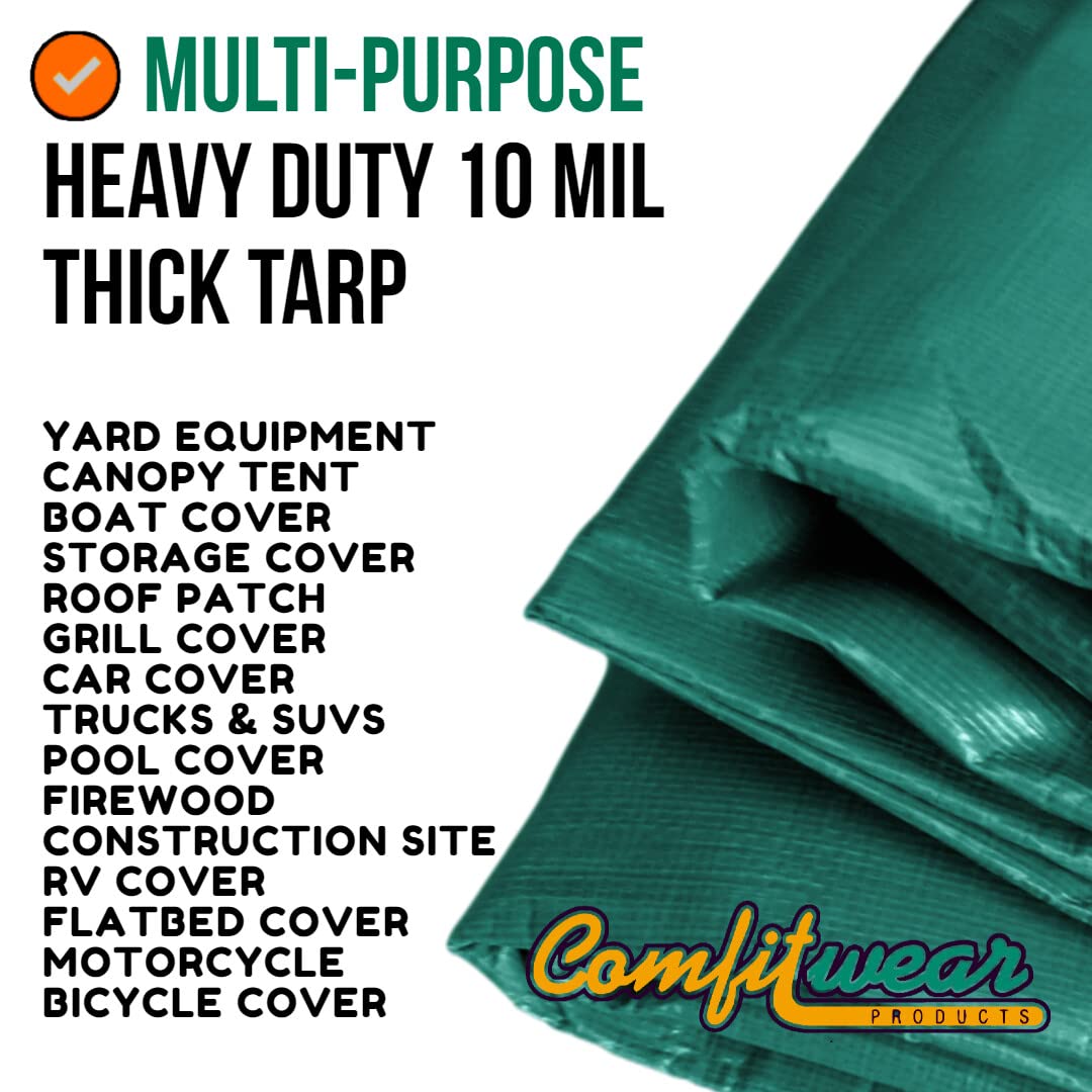 Heavy Duty Waterproof Tarp Cover 15' x 20' - UV Resistant, Reinforced Grommets for Pool, Boat, Camping & Outdoor Protection - Multi-Purpose Canopy Tent Cover (Green-Black) - Perfect for Storage, Construction, RV & Emergency Shelter