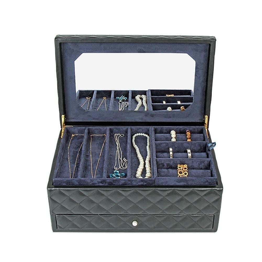 Elegant Leather Jewelry Box Organizer with Drawers - Portable Jewelry Storage Chest for Rings, Earrings & Necklaces - Perfect Gift for Women (Black) | Great for Travel, Home Decor & Christmas Presents