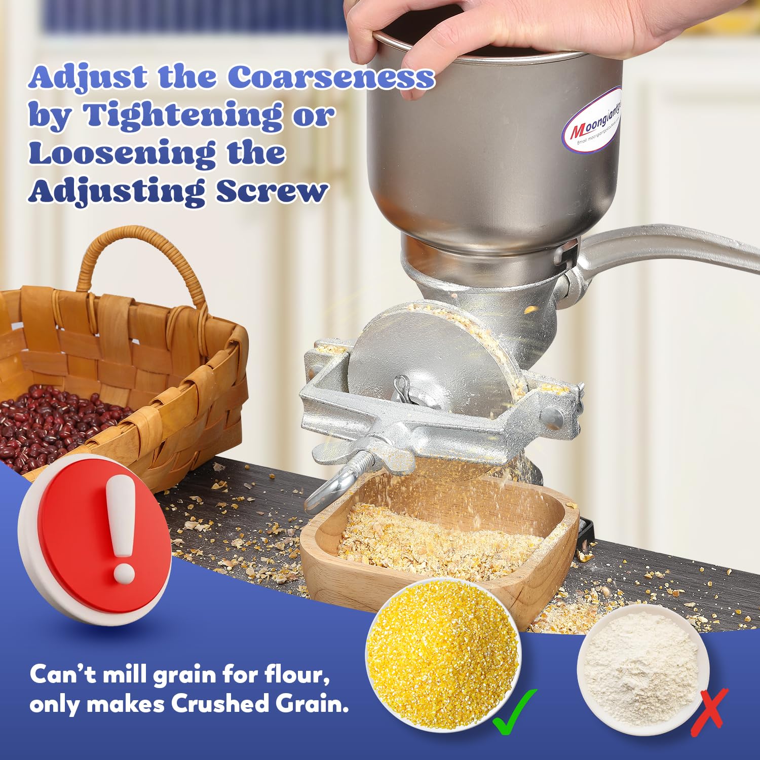 Moongiantgo Manual Corn Grinder & Electric Grain Mill - 150g Capacity for Fresh Flour | Perfect for Home Baking, Camping & Emergency Food Prep