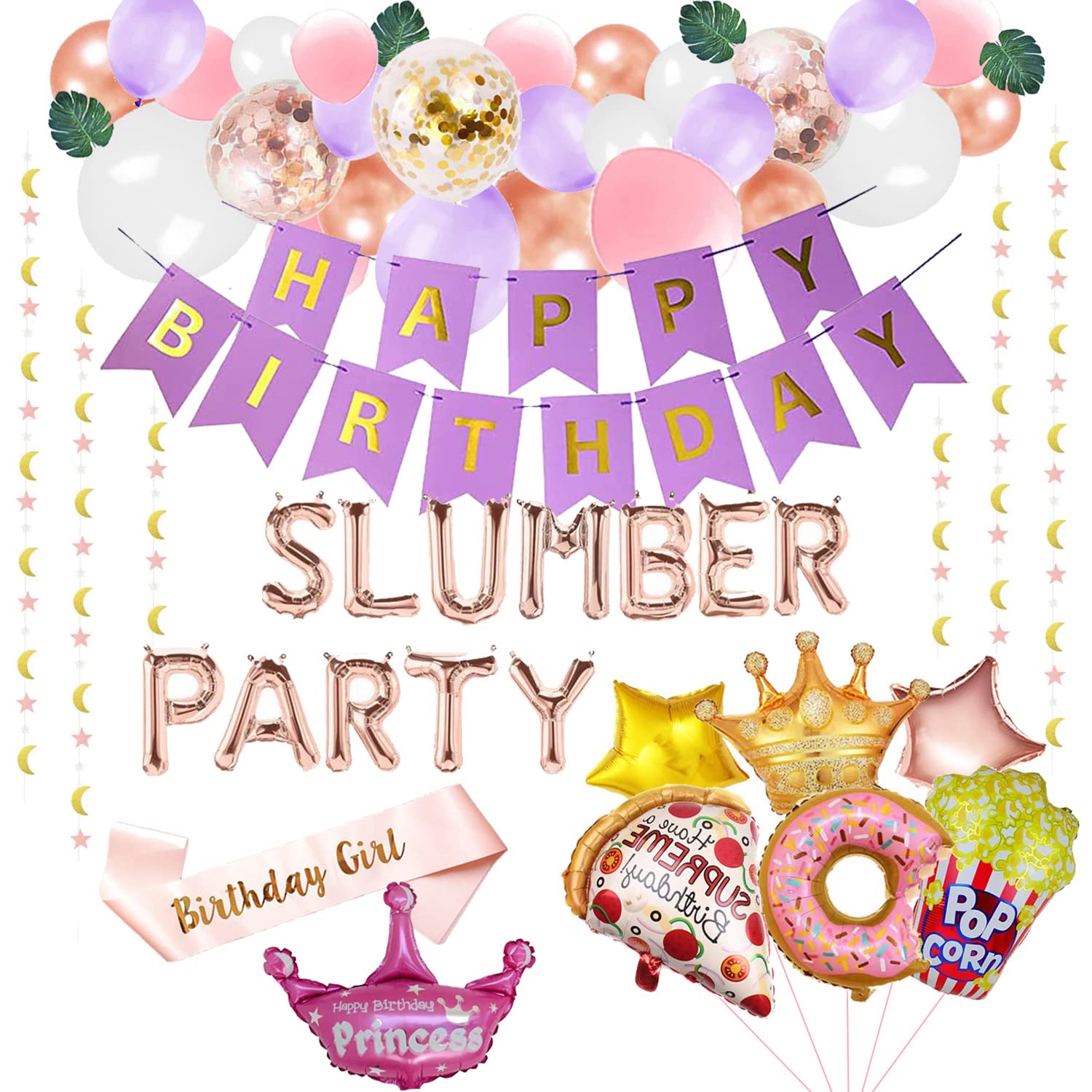 Slumber Party Spa Birthday Decorations Kit - Sleepover Pajama Party Supplies, Birthday Favors, Banner & Balloons Backdrop Set for Girls' Sleepover, Spa Night & Birthday Celebrations