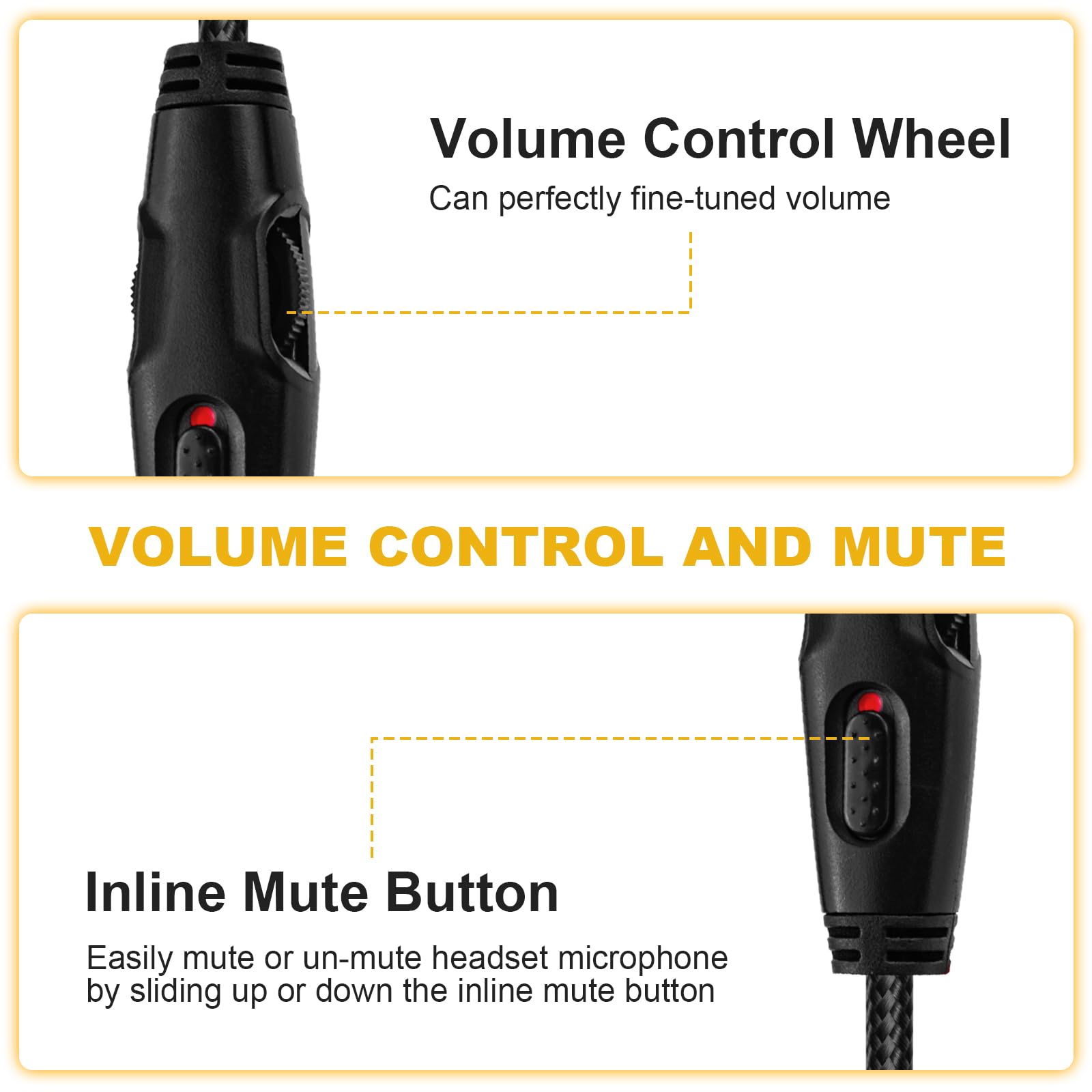 Kingston HyperX Cloud Alpha & Cloud Mix Gaming Headset Replacement Cable - 3.5mm Audio Cable with In-Line Volume Control & Mic Mute Switch for PC, PS4, Xbox - Durable Braided Cord for Gaming & Streaming