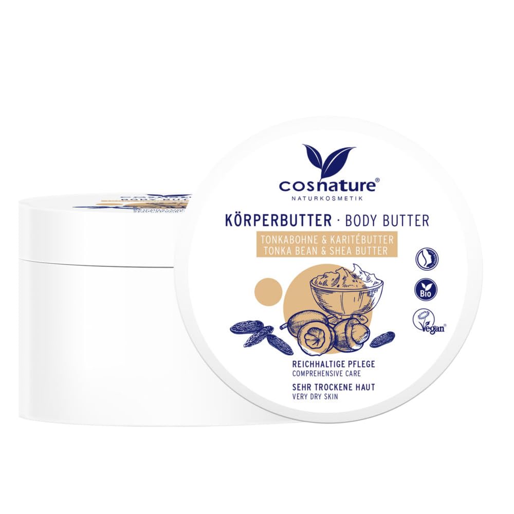 Cosnature Vegan Body Butter with Tonka Bean & Shea Butter - 200ml for Dry Skin, Moisturizing & Nourishing - Perfect for Daily Hydration & Spa Nights