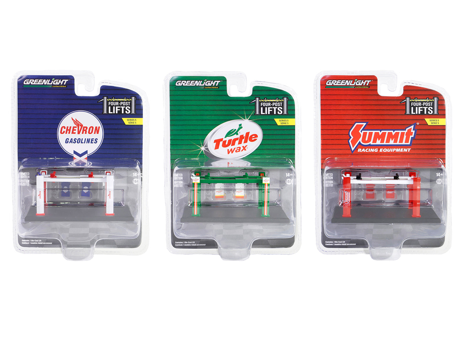 Greenlight Series 5 1/64 Diecast Model Cars - Set of 3 Four Post Lifts for Collectors & Display - Perfect for Car Enthusiasts, Model Showcases & Gift Giving