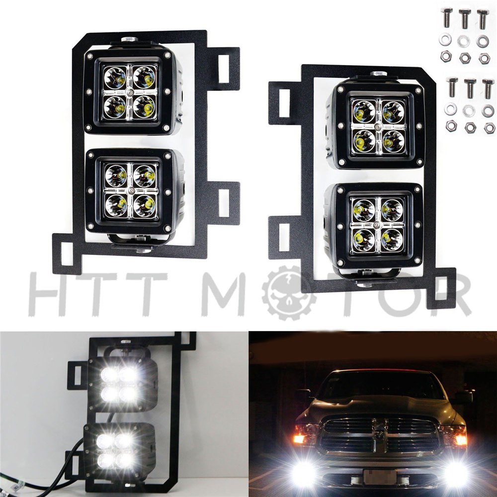 80W Dual LED Pods with Fog Light Bracket & Wiring Kit for 2013-2018 Dodge RAM 1500 - Off-Road Lighting, Fog Light Replacement, Truck Accessories