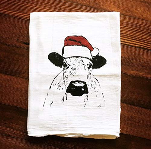 Christmas Cow Tea Towel - Absorbent Kitchen Towel for Holiday Decor & Gift | Farmhouse Style Kitchen Decor, Dish Drying, Holiday Hostess Gift