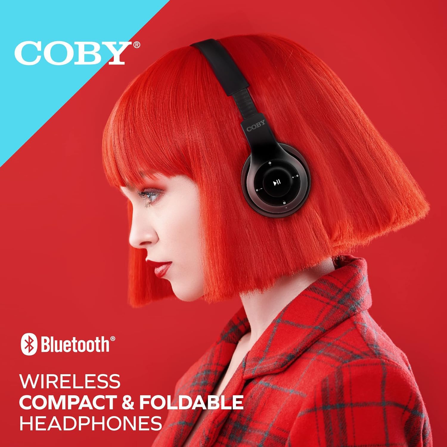 Coby Wireless Bluetooth Headphones with Built-in Mic, AUX Cable, Hands-Free Calling - Foldable Over-Ear Design, Rechargeable Battery (5 Hours Playtime) - Perfect for Workouts, Commuting & Office Use