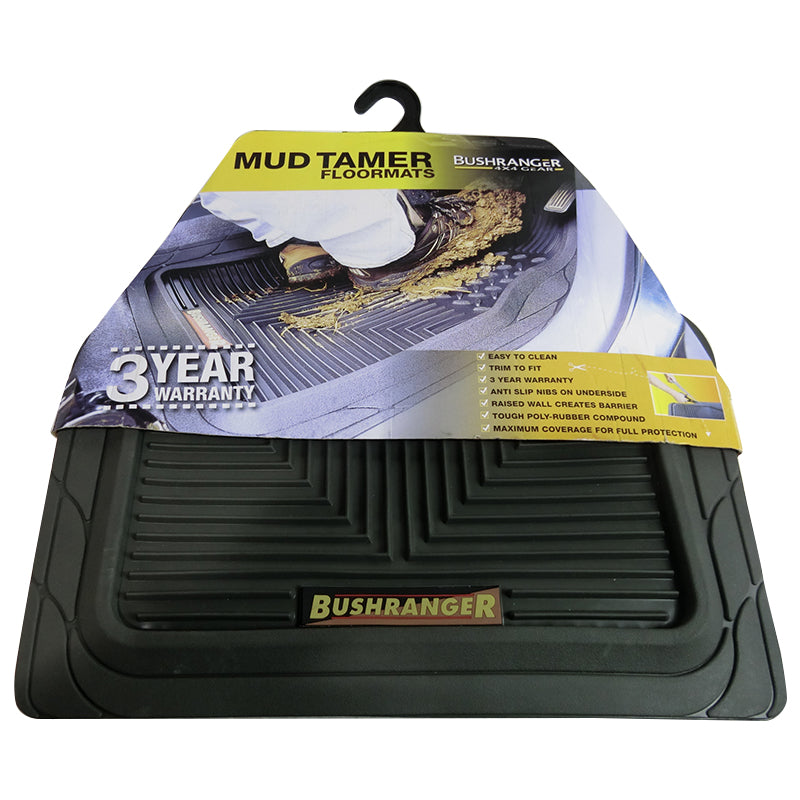 Bushranger Mudtamer Solid Rubber Floor Mats Rear Pair - Charcoal (91X02C) - Heavy Duty All Weather Protection for Trucks & SUVs - Perfect for Off-Road, Work & Outdoor Adventures