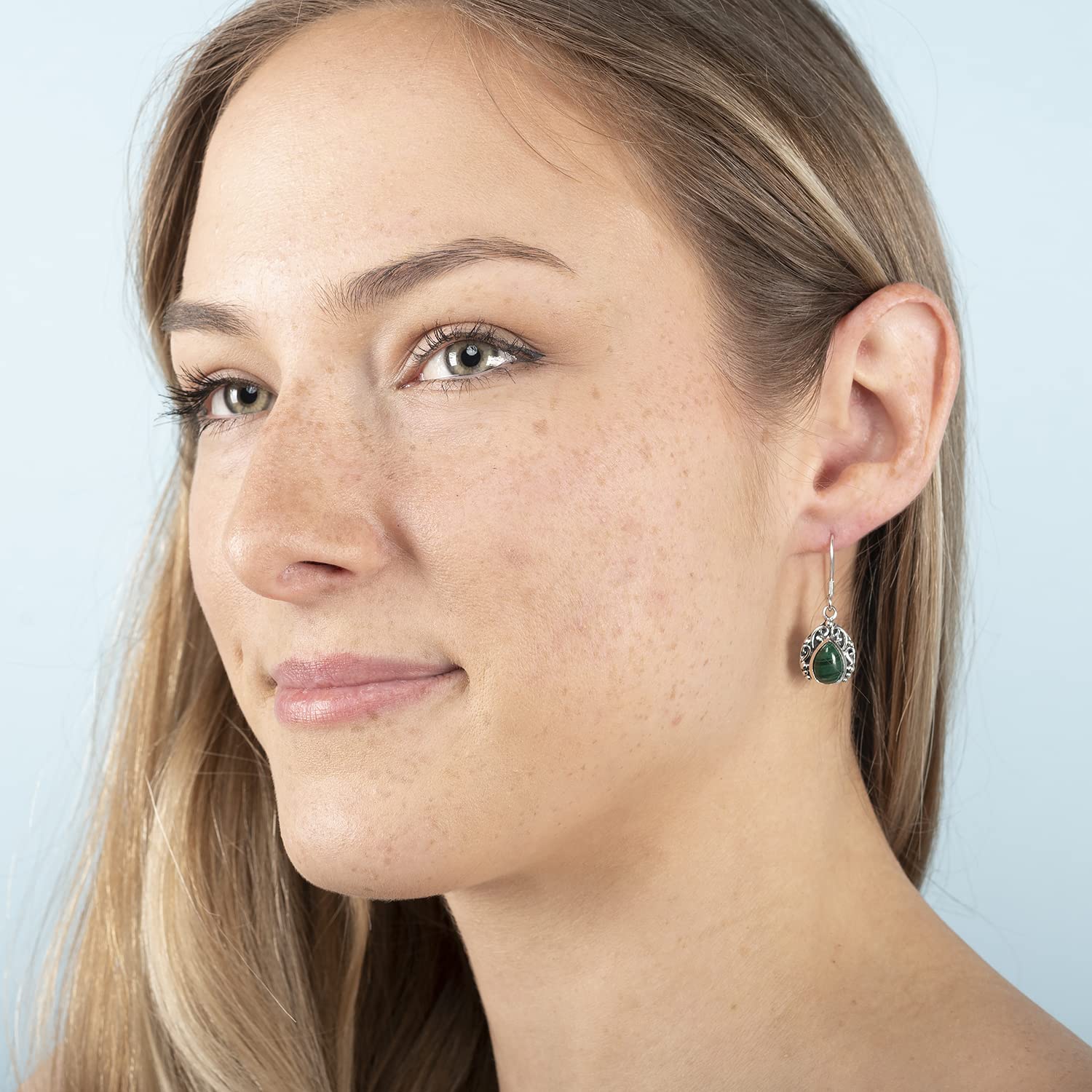 925 Sterling Silver Green Malachite Drop Dangle Earrings for Women | Handmade Gemstone Jewelry | Birthday Gift for Her | Perfect for Parties, Weddings & Special Occasions