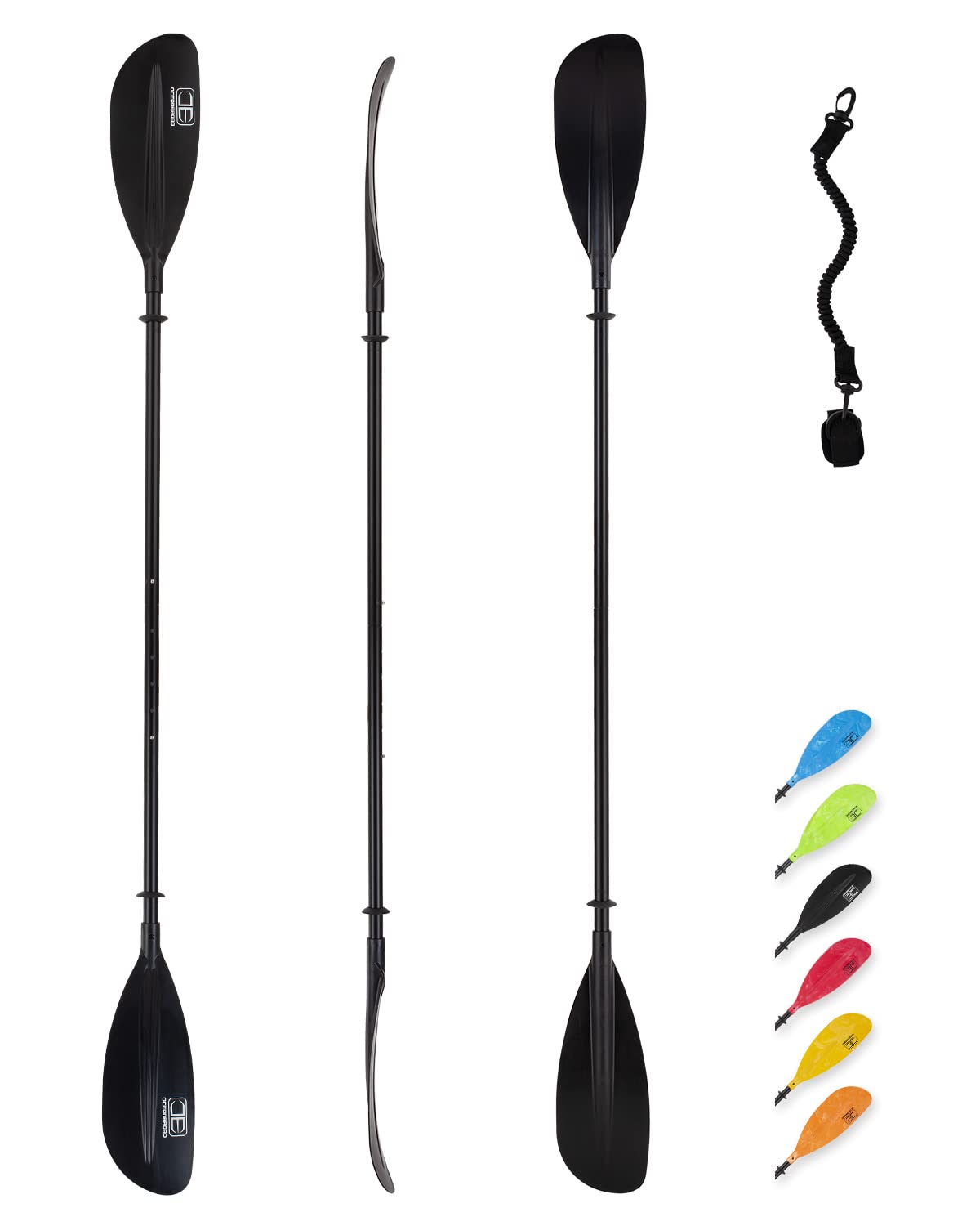 OCEANBROAD Adjustable Kayak Paddle 86-94 inches (220-240cm) - Lightweight Aluminum Shaft with Ergonomic Grip & Paddle Leash - Perfect for Kayaking, Canoeing, and Boating Adventures on Lakes, Rivers, and Coastal Waters