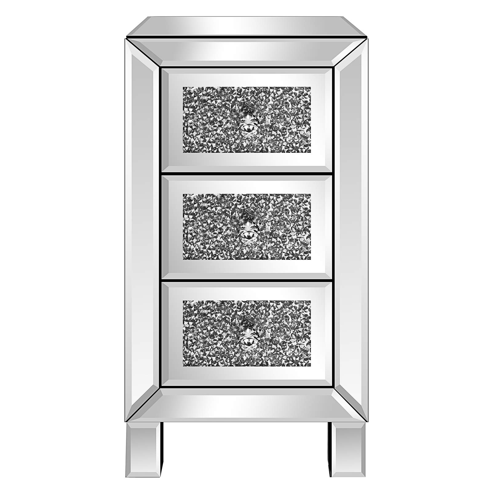 SSLine 3-Drawer Mirrored Nightstand - Silver Finish Accent Table for Bedroom, Living Room, Entryway & Hallway - Elegant Storage Solution with Mirror Surface for Jewelry, Books & Bedside Essentials