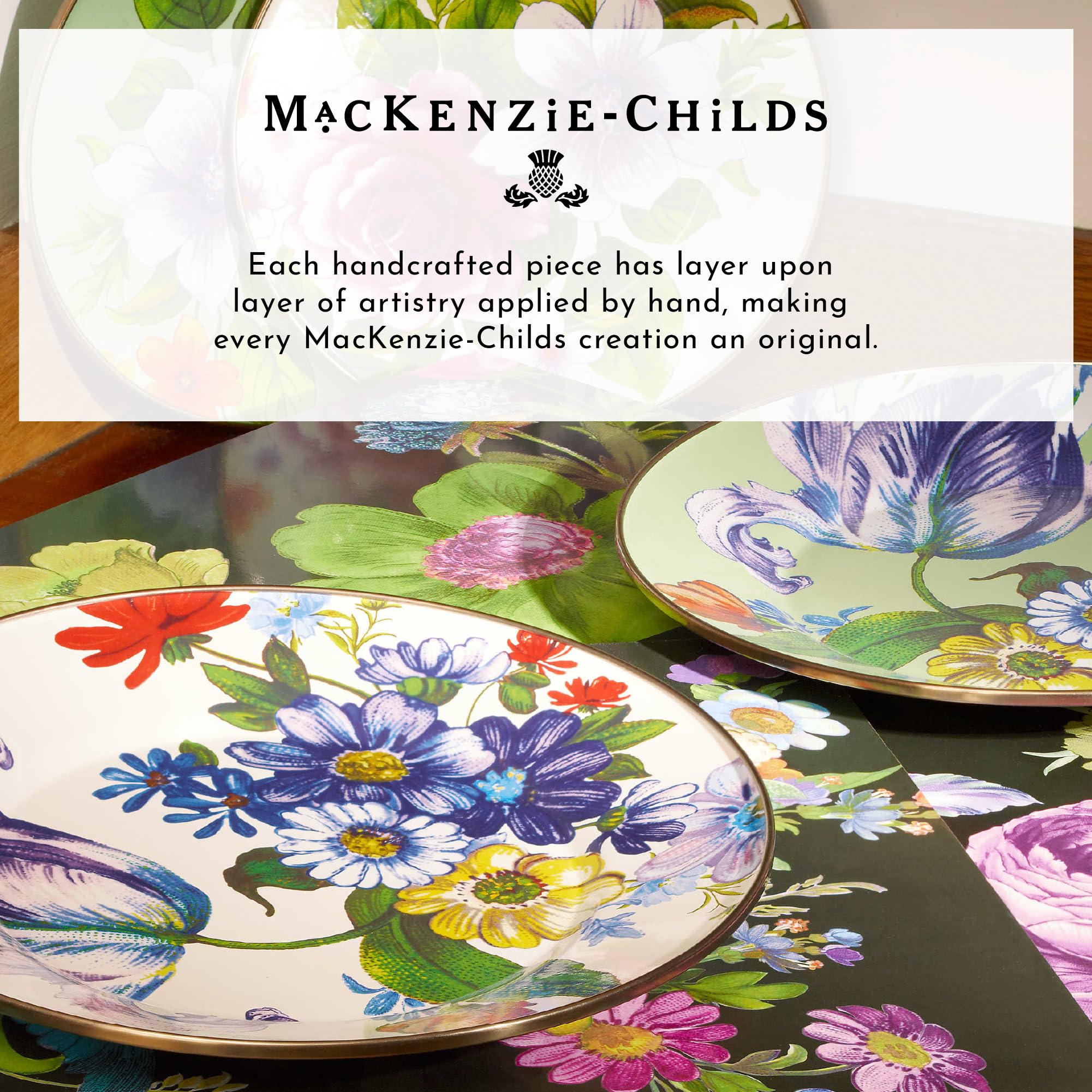 MACKENZIE-CHILDS Washable Cork-Back Placemats Set of 4 - White Flower Market Design, Durable Hard-Finish Table Mats for Dining, Kitchen, and Party Decor