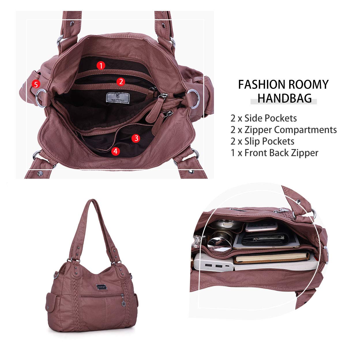Angel Barcelo Women's Hobo Handbag - Roomy Leather Shoulder Bag & Tote Purse for Ladies, Stylish Satchel for Work, Travel & Everyday Use