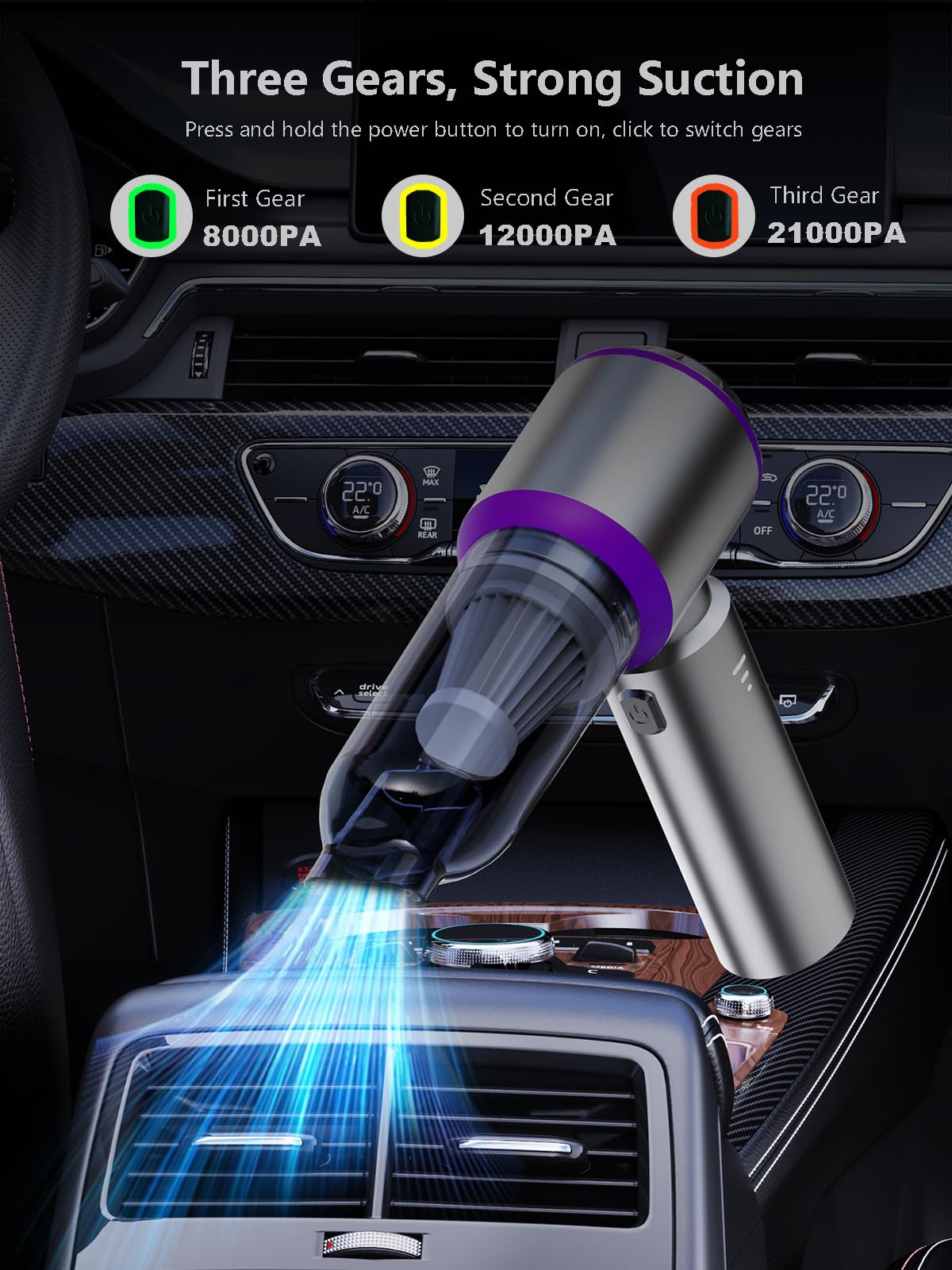 80,000RPM Super Power Cordless Mini Car Vacuum Cleaner - 4-in-1 Handheld Air Duster, Blower Gun, Pump & Dust Blower (Purple) | Perfect for Car Detailing, Keyboard Cleaning & Home Dusting