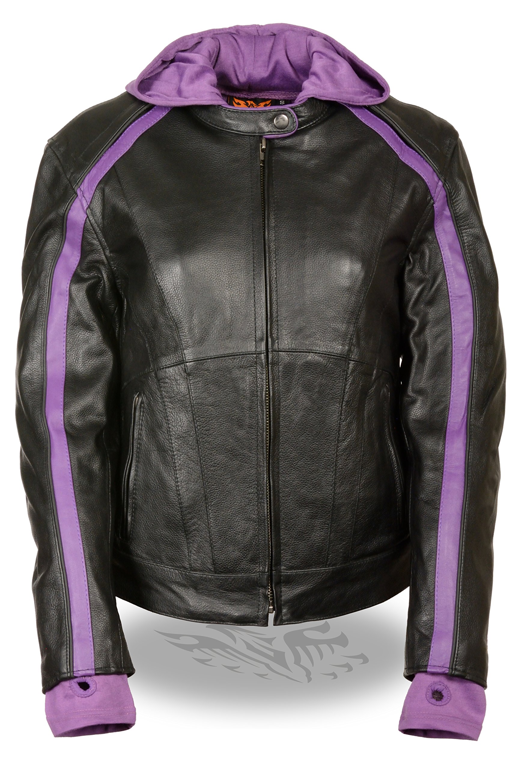 Milwaukee Leather SH1951 Women's Black & Pink Striped Biker Jacket with Removable Hood - Stylish Motorcycle Outerwear for Riding & Casual Wear