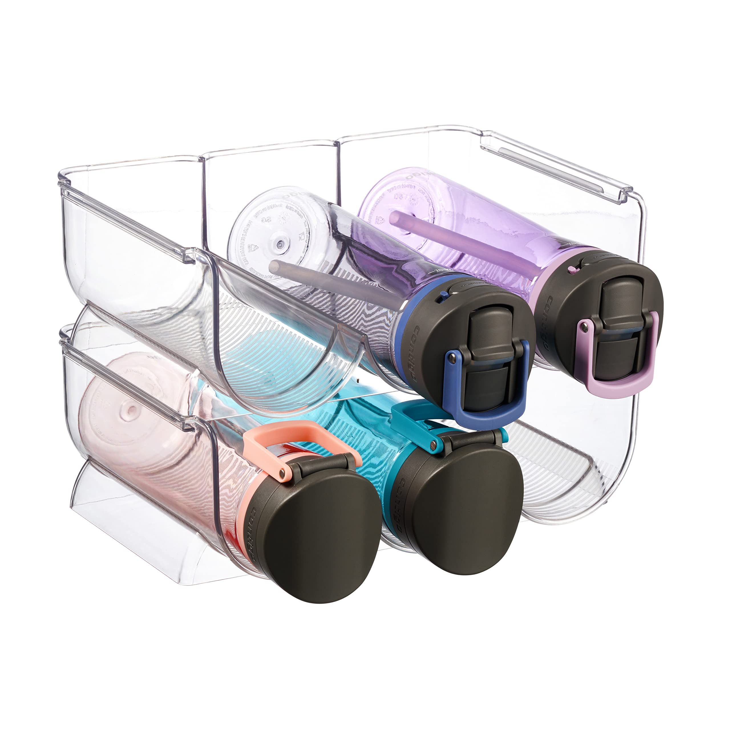 2 Pack Stackable Plastic Water Bottle Holders - Kitchen Pantry & Refrigerator Storage Bins Organizer - Wine & Beverage Bottle Stand for Home Organization - Countertop Cabinet Rack (Perfect for Kitchen, Pantry, Fridge & Office Storage)
