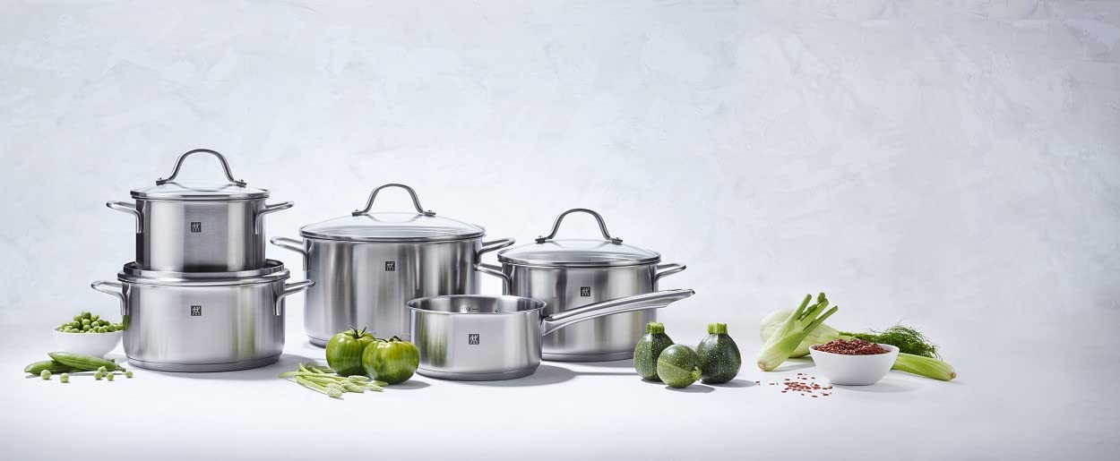 ZWILLING 5-Piece Flow Cookware Set with 4 Lids, Induction Compatible, Stainless Steel Pots and Pans for Professional Cooking & Home Kitchen Use