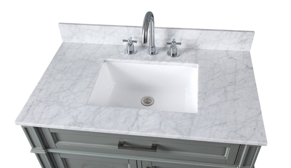 36 Inch Modern Gray Bathroom Vanity with Stone Countertop - Elegant Sink Cabinet for Bathroom Remodel, Powder Room, or Master Bath Upgrade