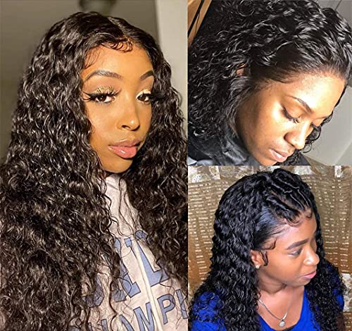 Brazilian Wet and Wavy Virgin Human Hair Wigs for Black Women - 13x4 Lace Front Wig with Baby Hair, 150% Density, 16 Inch Natural Black Water Wave Lace Front Wig | Perfect for Daily Wear, Parties, and Special Occasions