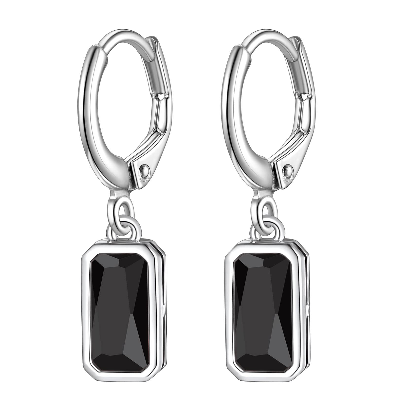 Suplight 925 Sterling Silver Emerald Cut Birthstone Hoop Dangle Earrings for Women - Cubic Zirconia Crystal Drop Earrings with Gift Box - Perfect for Birthdays, Anniversaries & Special Occasions