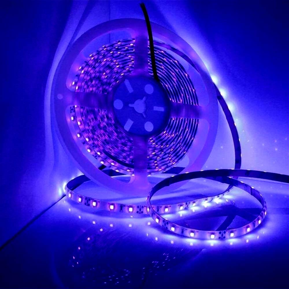 Matybobe 16.4ft UV LED Strip Lights - 300 Ultra Violet LEDs, Flexible 12V Rope Lighting with Power Supply for Blacklight Parties, Glow Decor & Home Theater Lighting