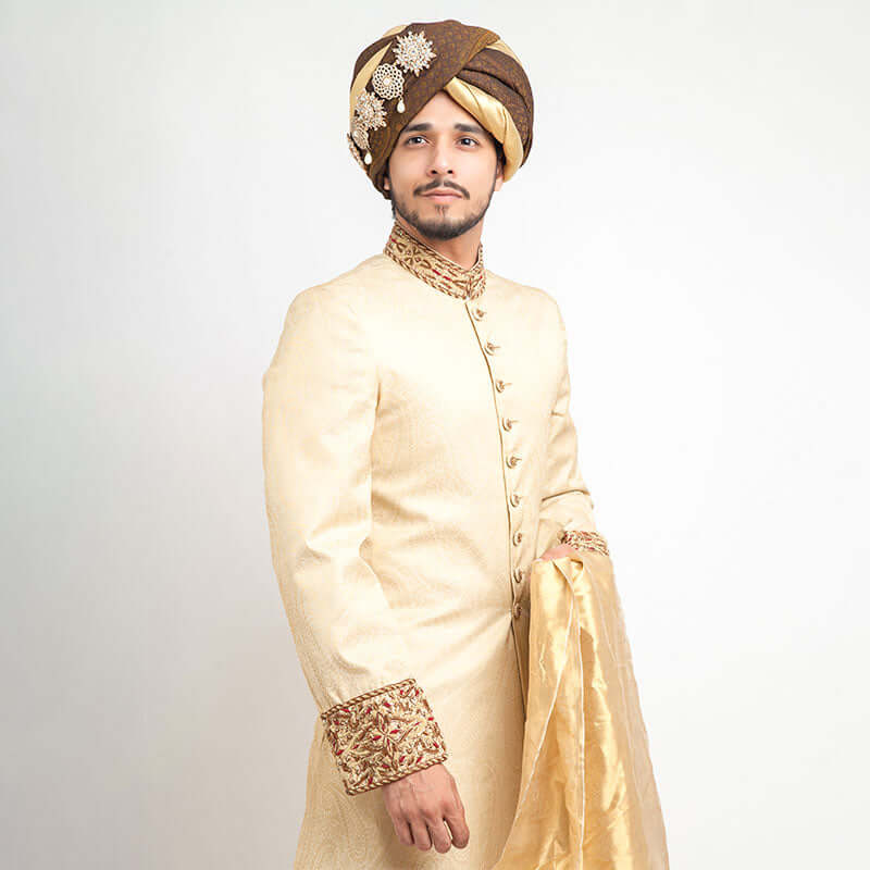 Premium Pure Jamavar Silk Sherwani for Men - Handcrafted Indian Wedding Attire with Intricate Embroidery - Perfect for Groom Wear, Festive Occasions & Cultural Celebrations
