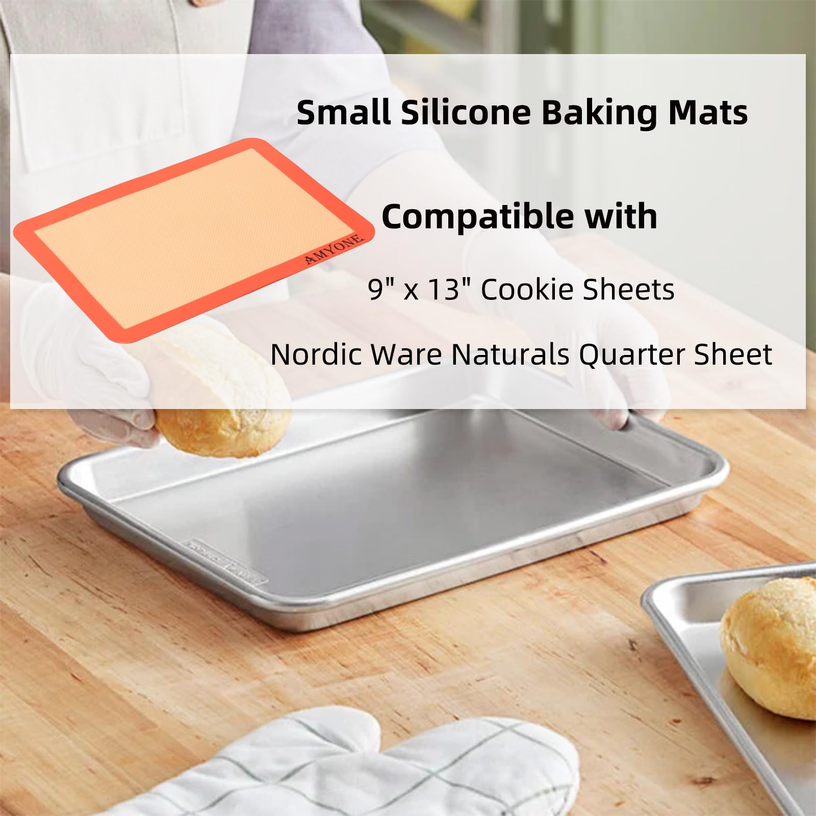 AMYONE 2-Pack Non-Stick Silicone Baking Mats - Quarter Size (9x13 Inches) for Cookie Sheets & Baking Pans | Reusable, Durable & Heat-Resistant | Perfect for Baking Cookies, Pastries, Roasting Veggies & More | Compatible with Nordic Ware Naturals Quarter Sheet Pans