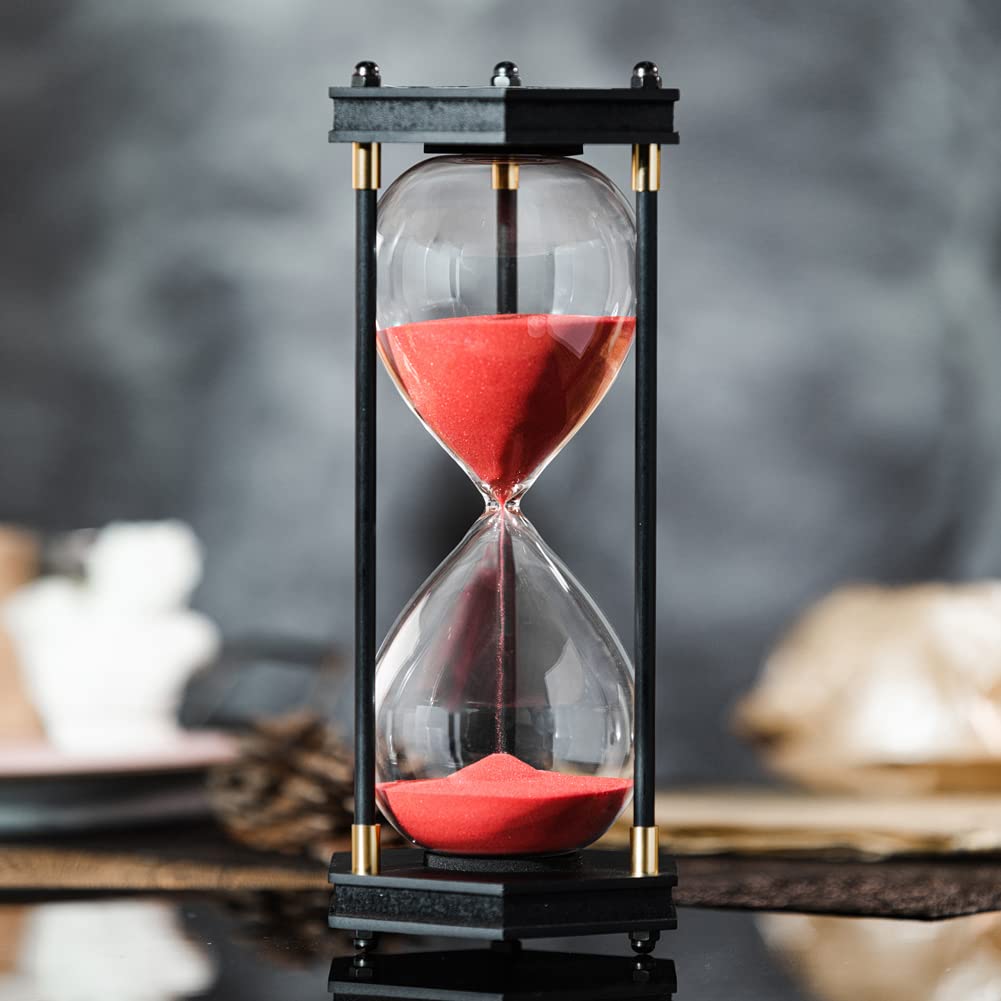 60 Minute Large Hourglass Timer - Decorative Hexagon Frame Sandglass with Red Sand for Home Office Decor, Meditation, Yoga, and Kitchen Cooking