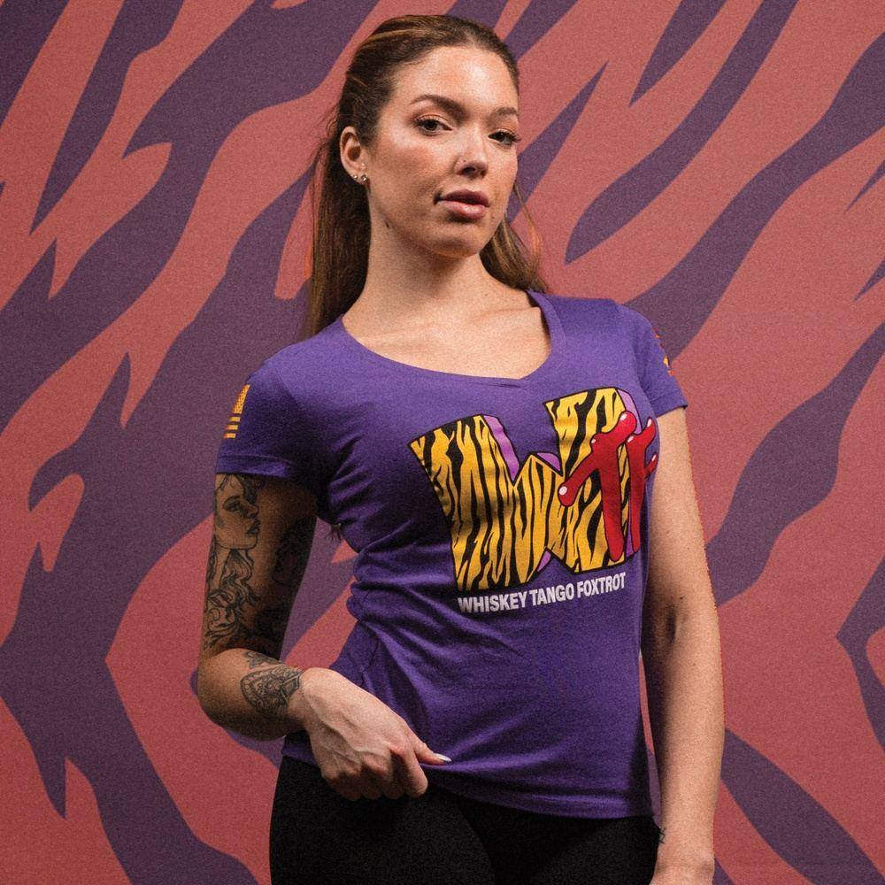 WTF Television V-Neck T-Shirt for Women - Purple Rush | Casual Wear, Graphic Tee for Everyday Outfits & Pop Culture Fans