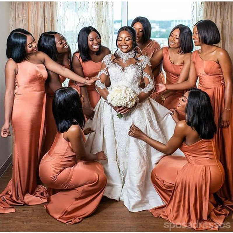Elegant Orange One Shoulder Mermaid Bridesmaid Dresses for Wedding Party - WG1661 | Affordable Long Formal Gowns for Prom, Evening & Special Occasions