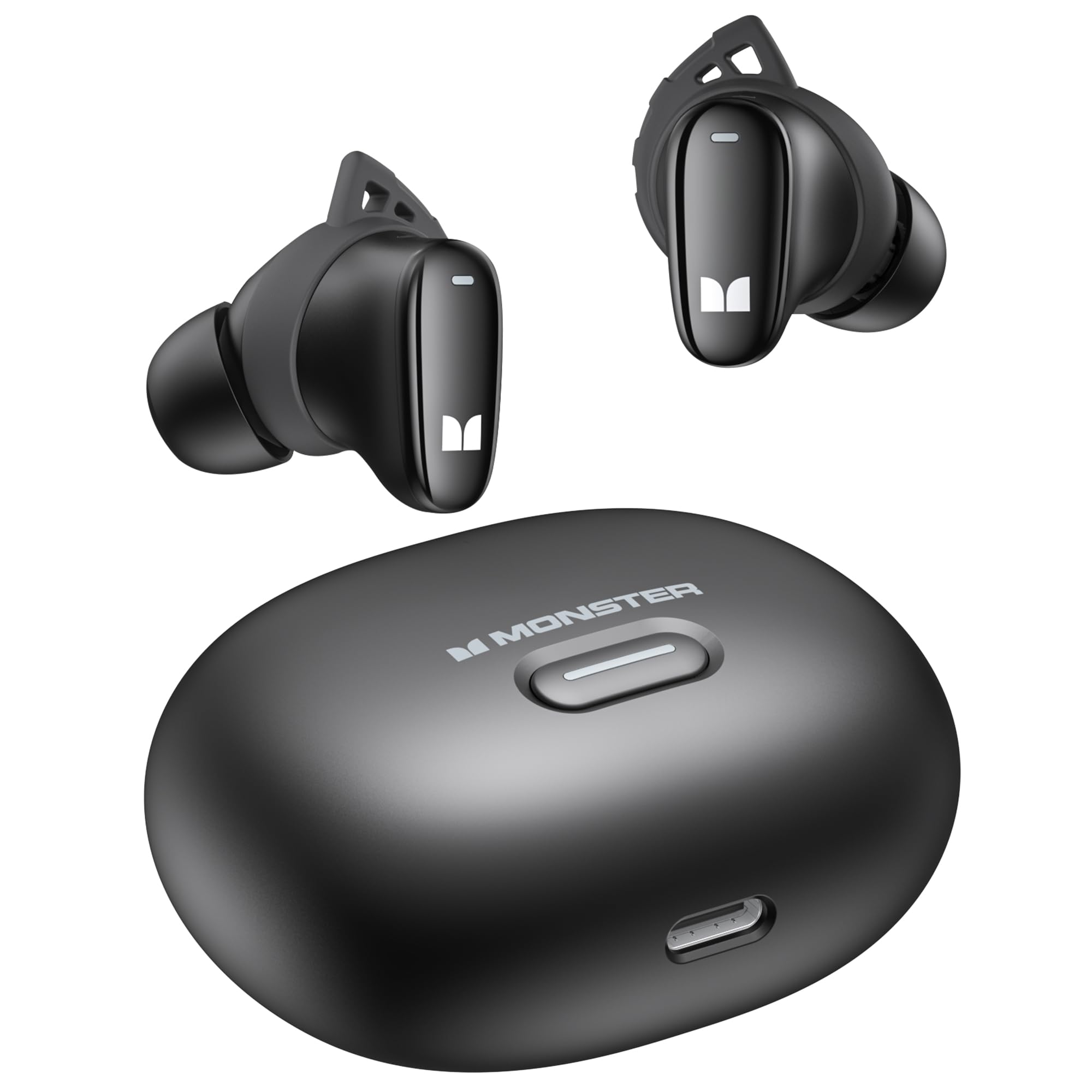 Monster N-Lite 206 Bluetooth Earbuds Wireless Headphones - Bluetooth 5.4 in-Ear Earphones with Built-in Mic, Touch Control, IPX6 Waterproof, Comfortable Fit, Type-C Charging, 25H Playback (Black) - Perfect for Gym, Running, Travel & Workouts