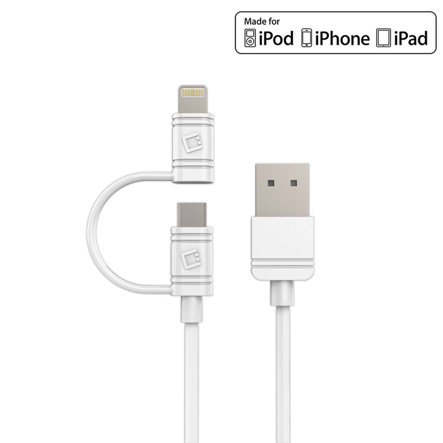 Cellet iPhone Charger Cable & Micro-USB Combo - 3ft Fast Charging Cord Compatible with iPhone 13/12/11 Pro Max/Mini, iPad Pro/Air/Mini - Durable Nylon Braided White Cable for Home, Office & Travel Charging