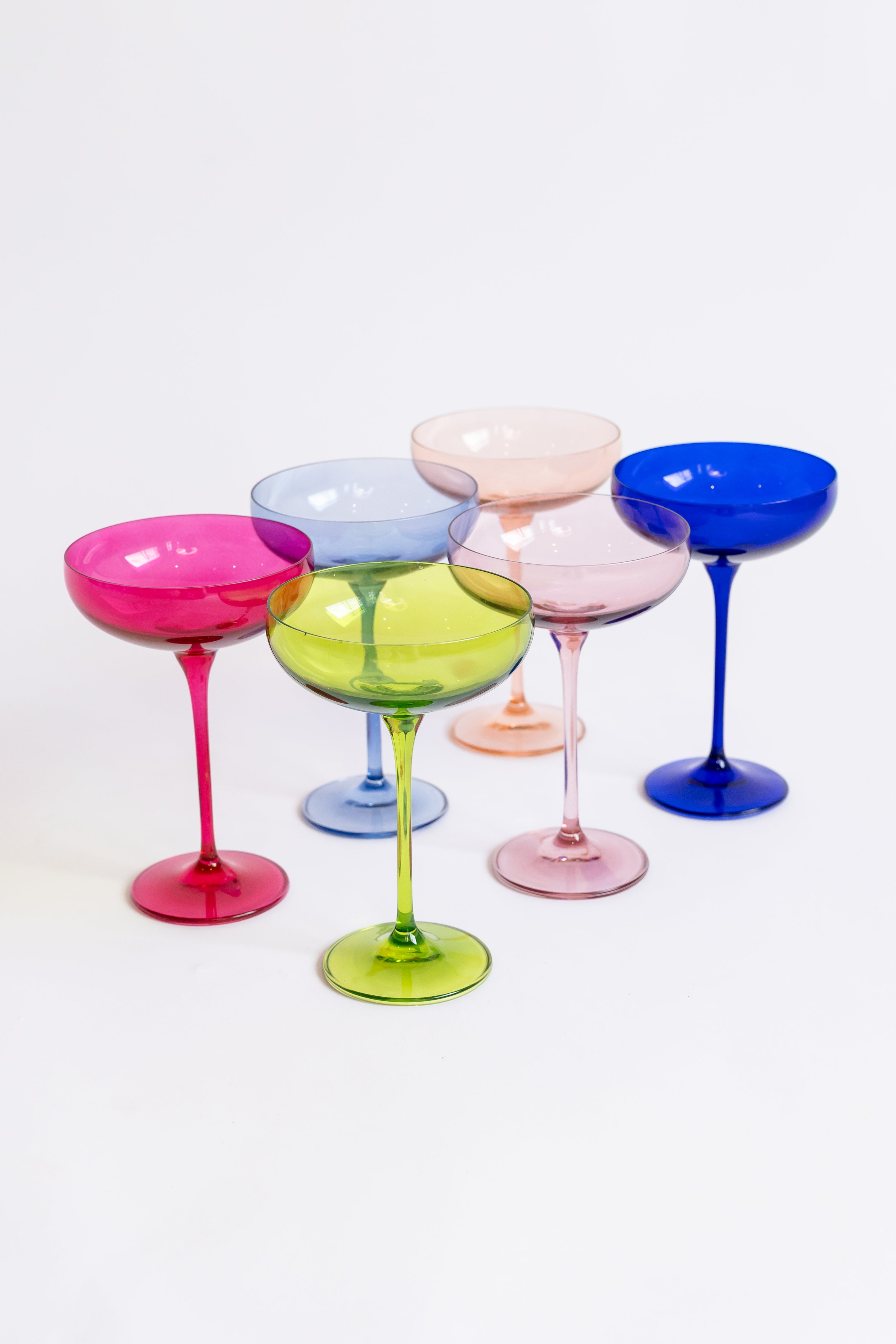 Estelle Colored Champagne Coupe Glasses Set of 6 - Elegant Mixed Color Stemware for Wedding, Party & Home Bar Decor