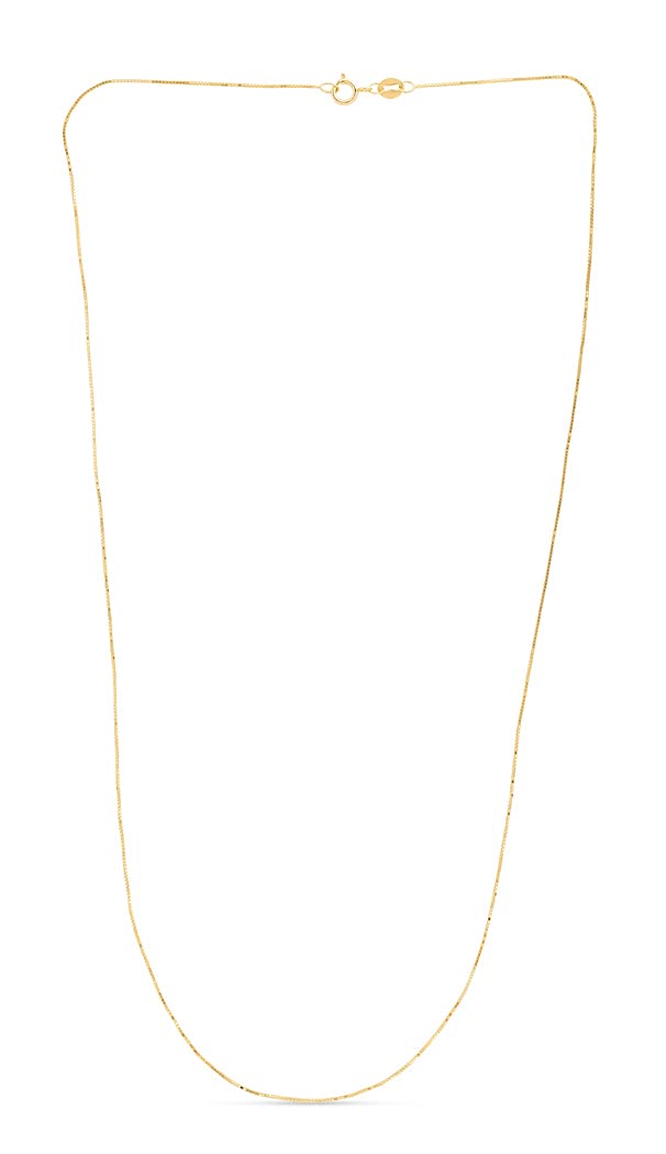14K Yellow Gold 0.6mm Shiny Classic Box Chain Necklace with Spring Ring Clasp - 24 Inch Dainty O Ring Jewelry for Women - Perfect for Everyday Wear, Gifts & Special Occasions