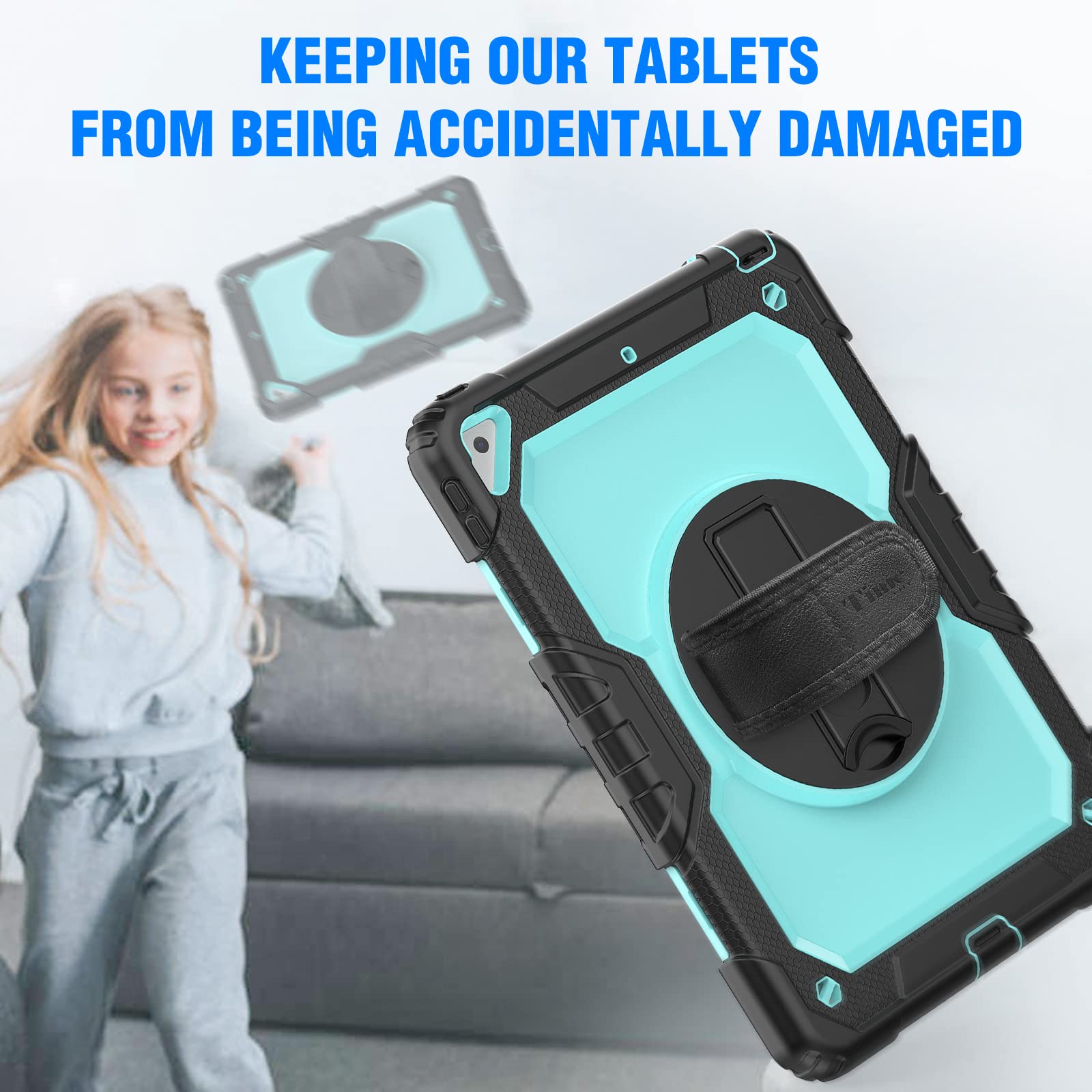 Heavy Duty iPad Air 3rd Gen Case & iPad Pro 10.5 Case with Kickstand, Anti-Slip Grip, Screen Protector & Adjustable Strap - Light Blue | Perfect for Work, Travel & Outdoor Use