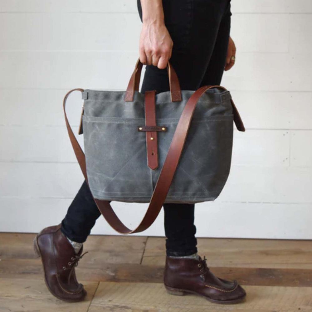 Durable Waxed Canvas Peg and Awl Tote Bag - Waterproof & Stylish Carryall for Work, Travel, and Everyday Use