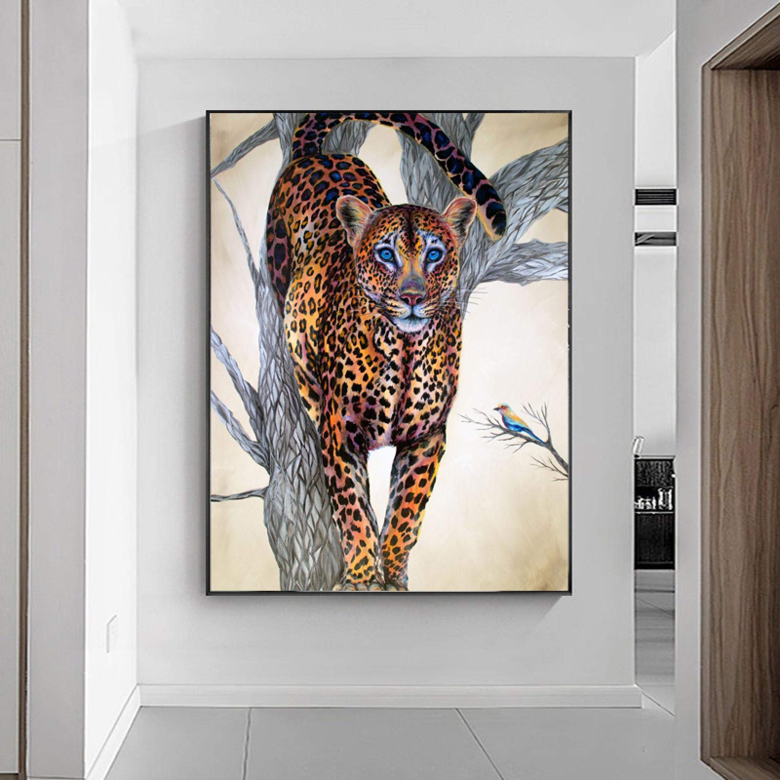 African Wildlife Leopard Canvas Painting - Modern Animal Wall Art Prints for Living Room & Kids Room Decor - Framed Poster Picture (Perfect for Home, Office & Nursery Wall Decoration)