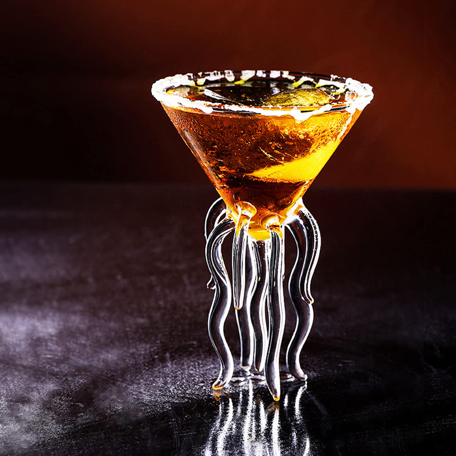 2 PCS Creative Octopus Jellyfish Martini Glasses - Crystal Clear Stemless Whiskey Goblets for Cocktail, Wine & Liquor - Perfect for Home Bar, Parties & Gift Giving