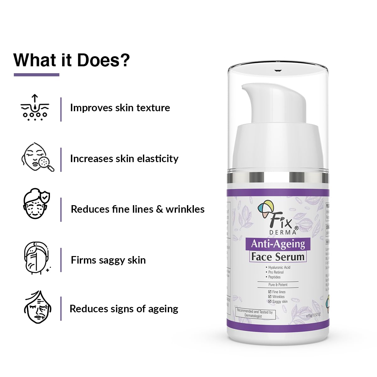 Fixderma Hyaluronic Acid & Pro Retinol Anti-Aging Face Serum for Fine Lines & Wrinkles - Men & Women, All Skin Types (15g) | Hydrating & Firming Daily Skincare for Youthful Glow