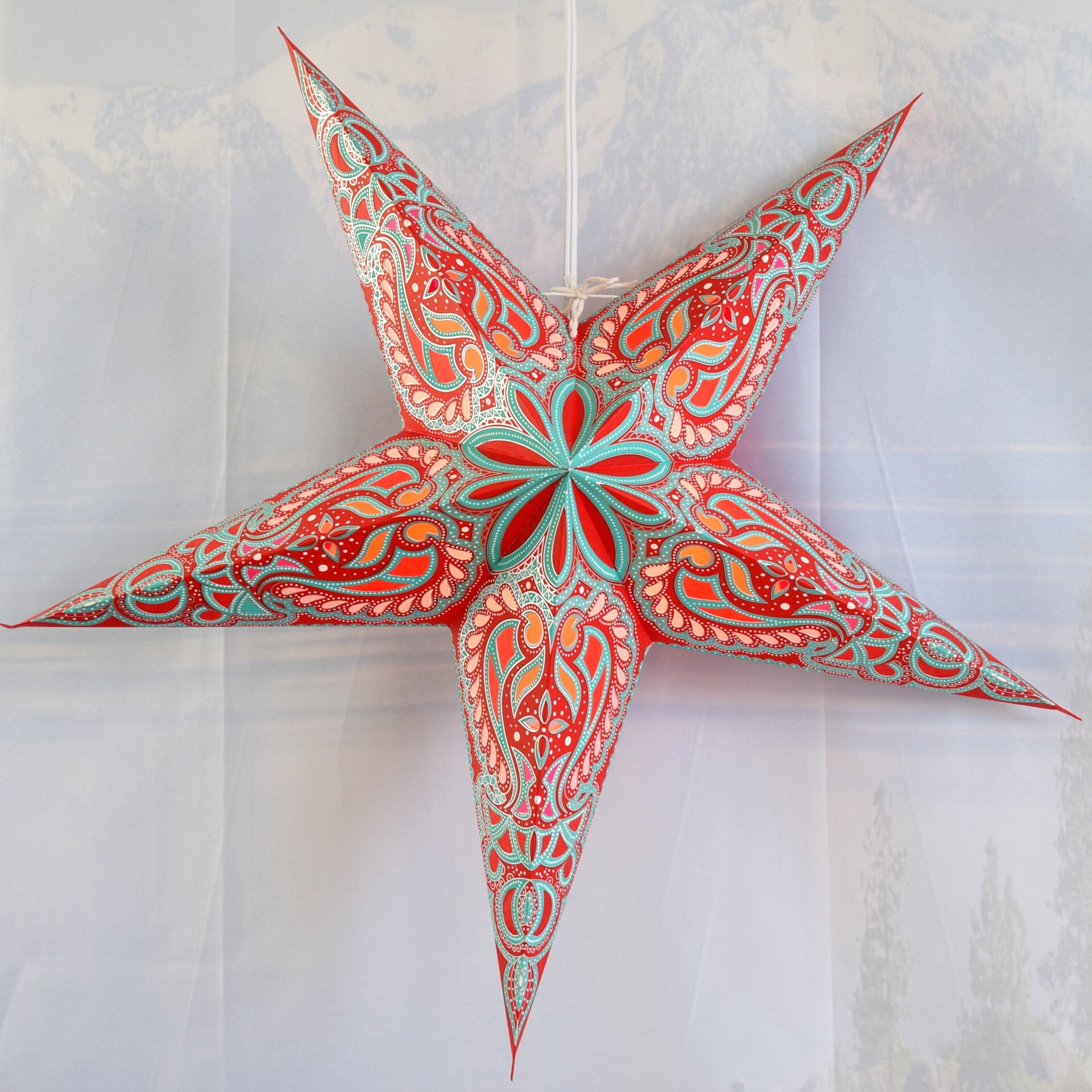 24 Inch Red Paper Star Lantern - Stellar Bloom Hanging Decoration for Party, Wedding, Home Decor & Festival Lighting