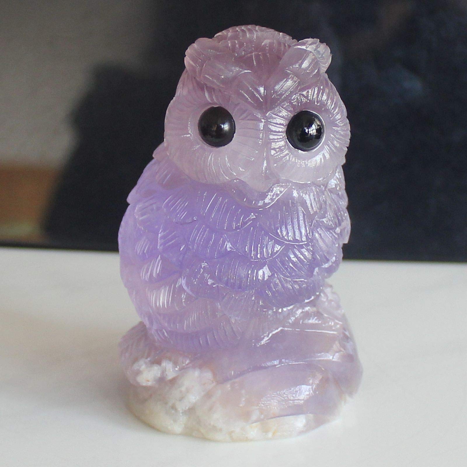 Handmade Natural Purple Fluorite Crystal Owl Figurine - Unique Animal Sculpture for Home Decor, Meditation & Spiritual Healing Gifts