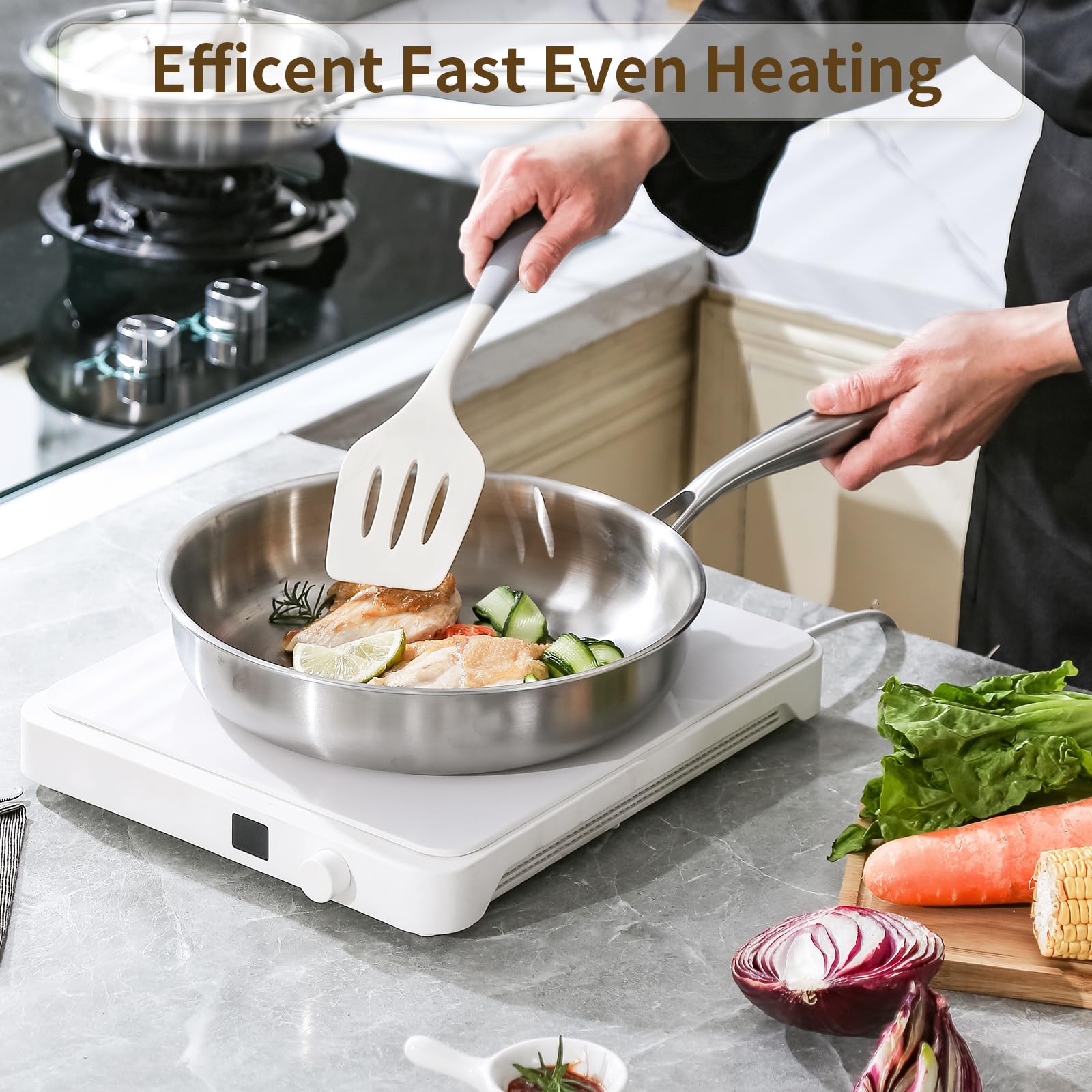 Premium DELARLO Tri-Ply Stainless Steel Frying Pan Set with Glass Lids (8