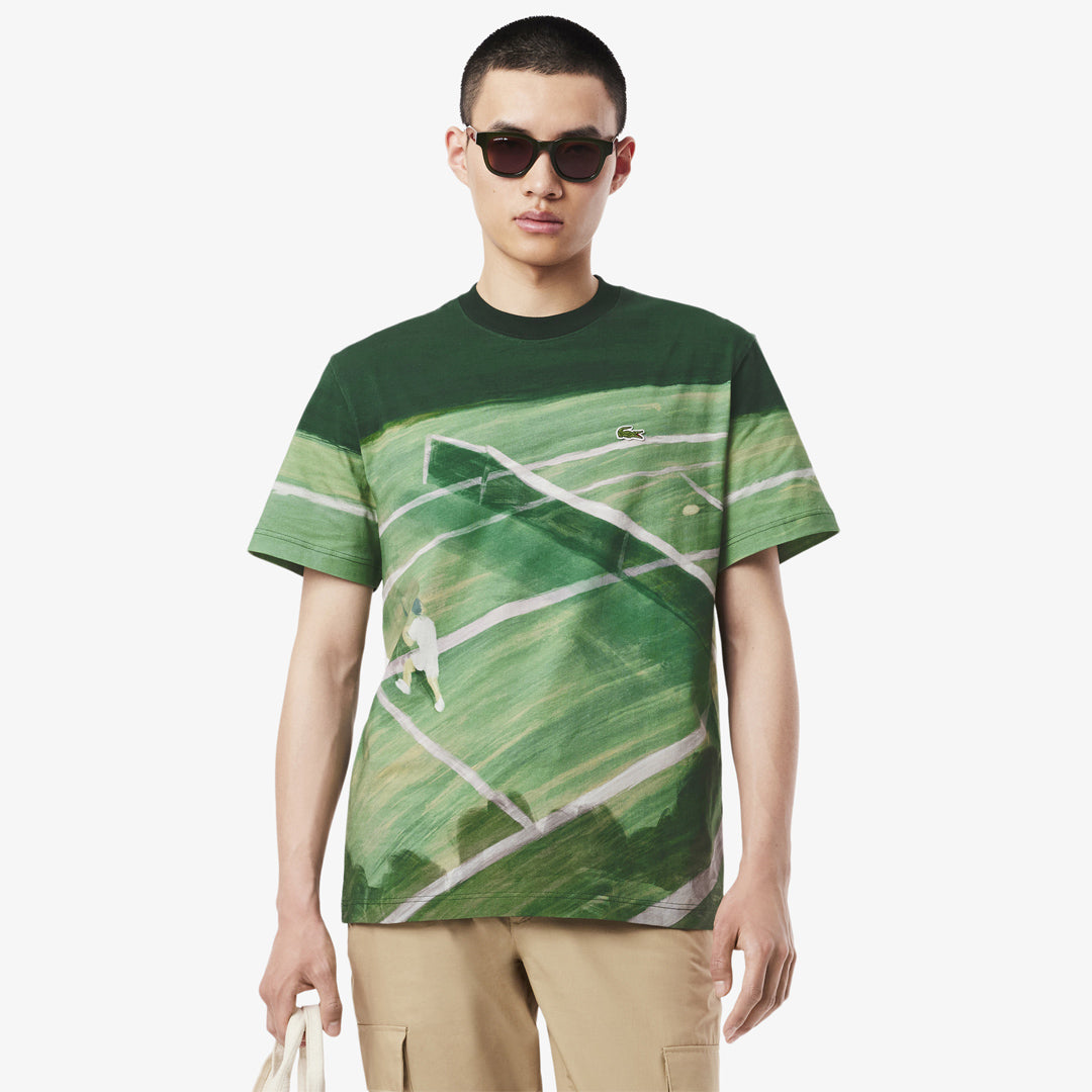 Lacoste Men's Tennis Print T-Shirt - Green Cotton Polo Shirt for Casual Wear & Sports | Perfect for Tennis, Golf, and Everyday Outfits